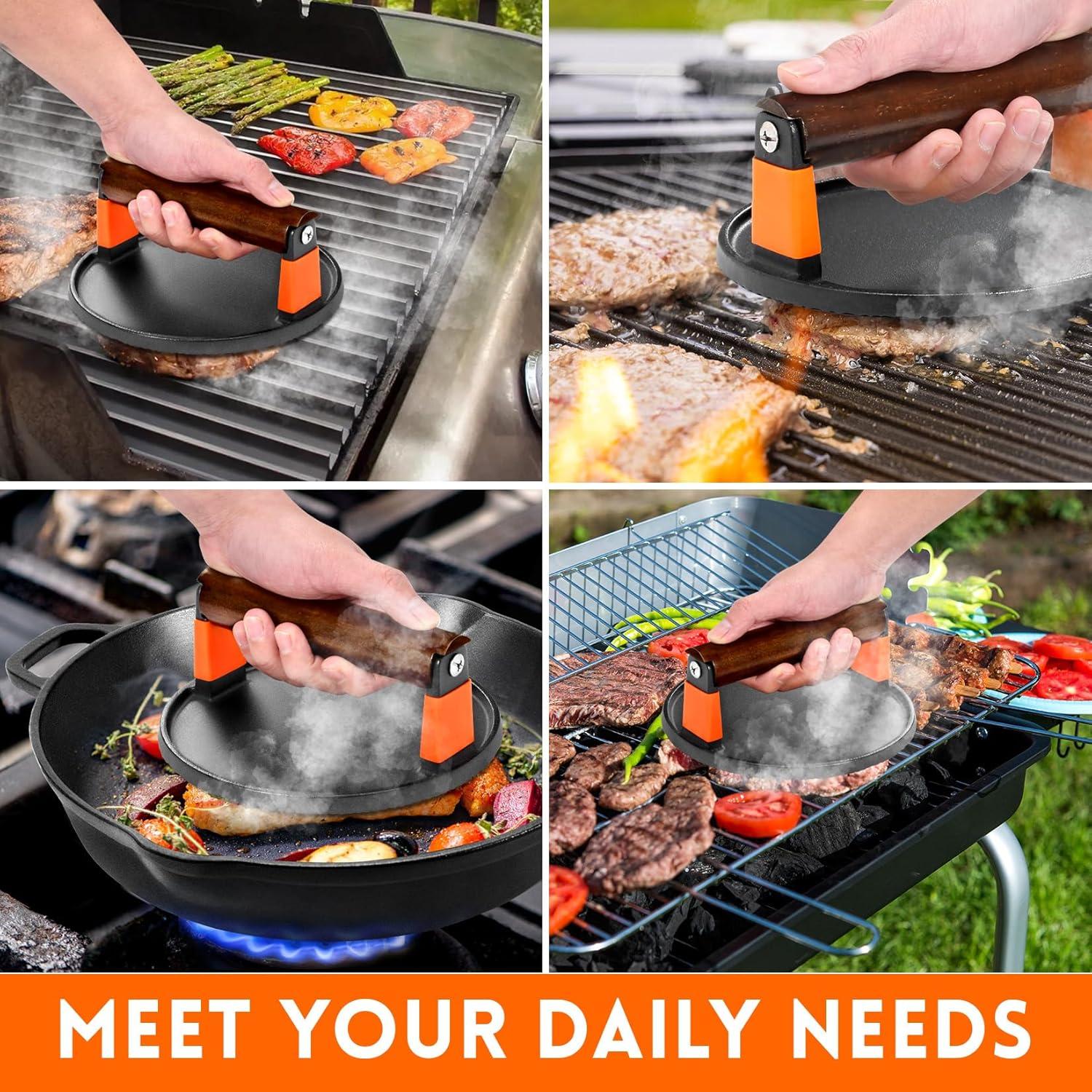 Prensa de Hamburguesas GGC de Hierro Fundido 18 cm con Mango de Madera