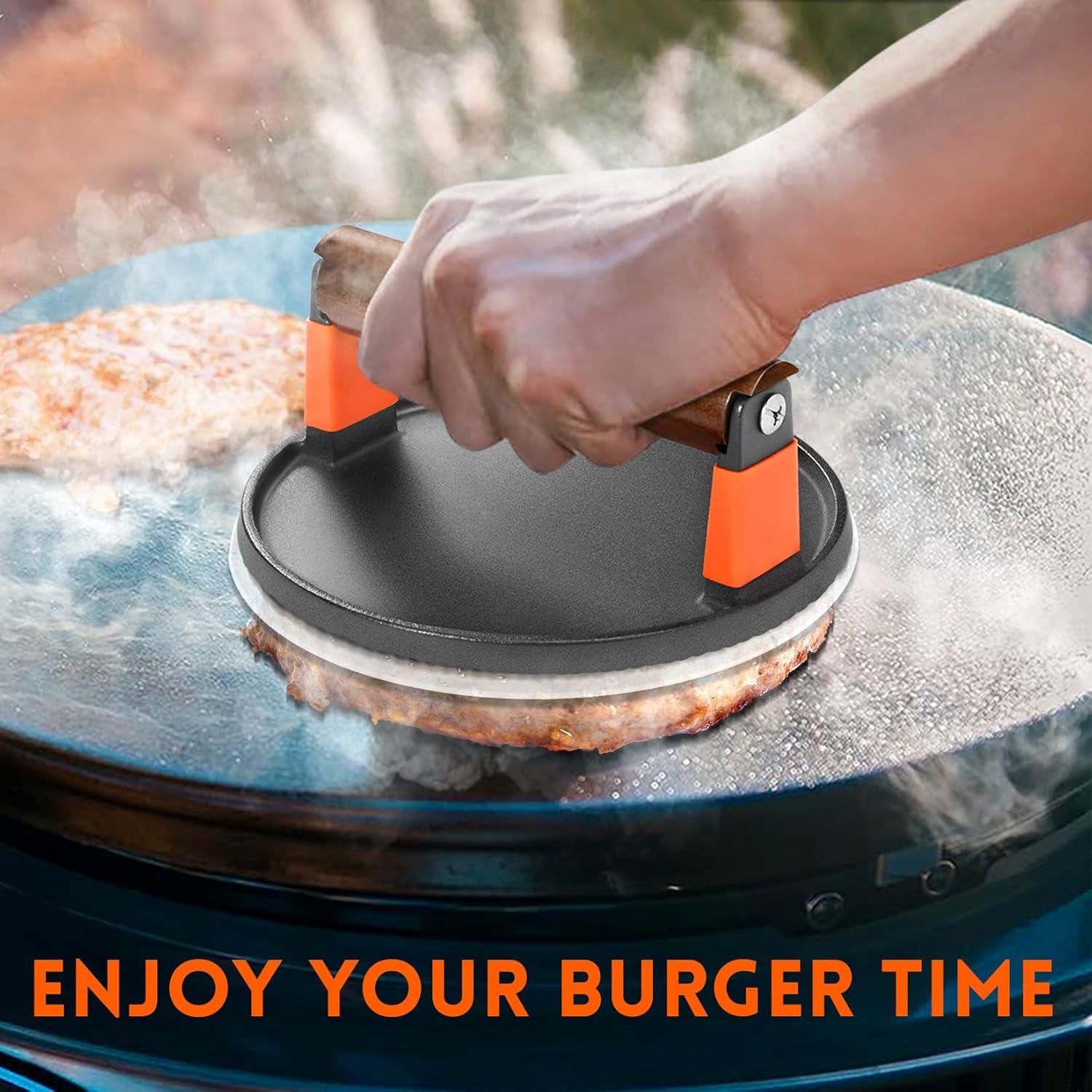 Prensa de Hamburguesas GGC de Hierro Fundido 18 cm con Mango de Madera