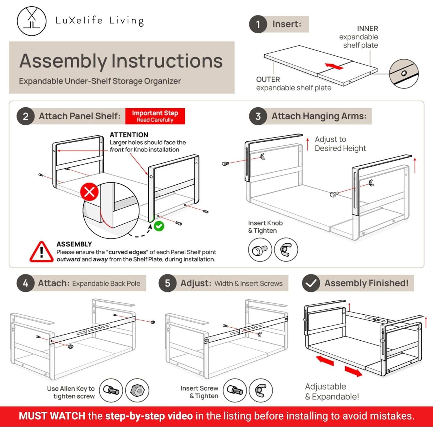 Organizador Bajo Estante Expandible Luxelife - 2 Piezas, Blanco