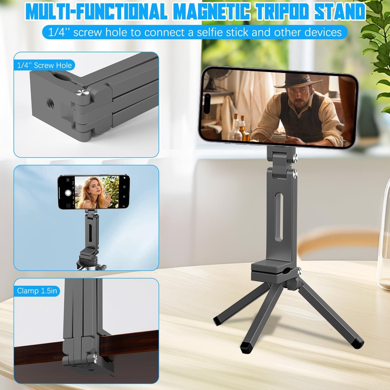 Soporte de trípode magnético FunApricity para teléfono gris