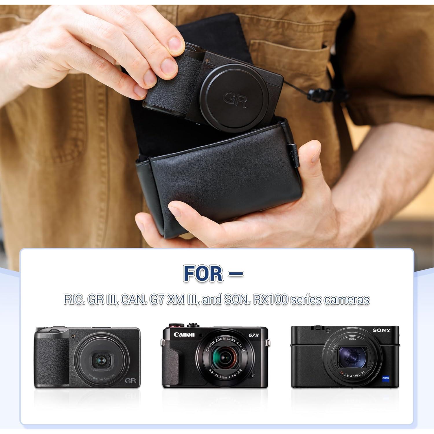 Funda de Cuero Compacta para Cámara Canon PowerShot y Sony RX100