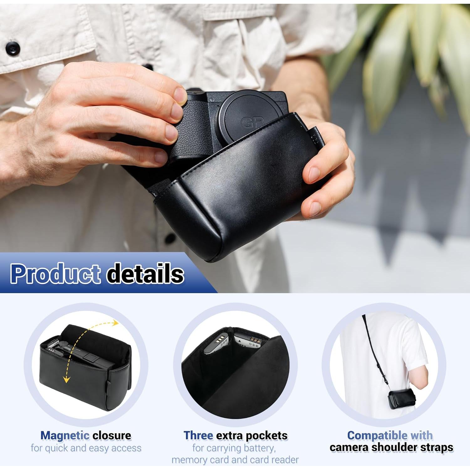 Funda de Cuero Compacta para Cámara Canon PowerShot y Sony RX100