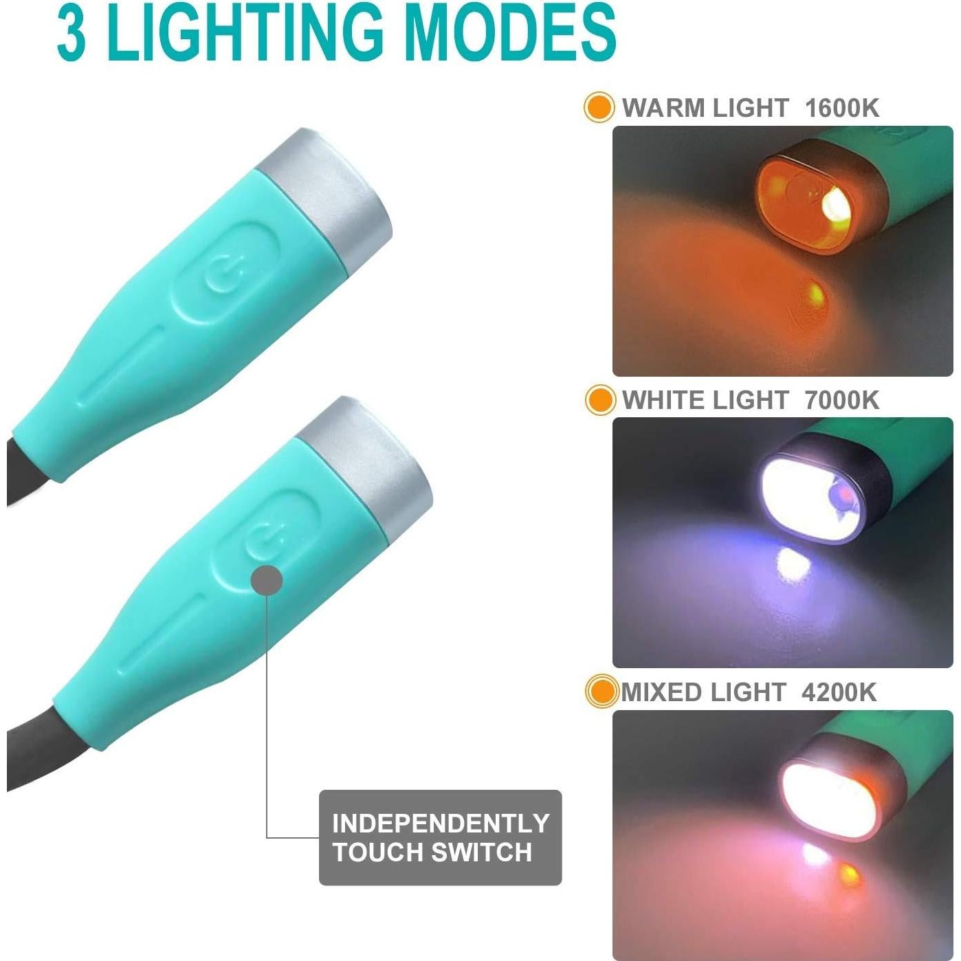 Luz de Lectura para Cuello QEBIDUM Recargable USB 3 Brillos