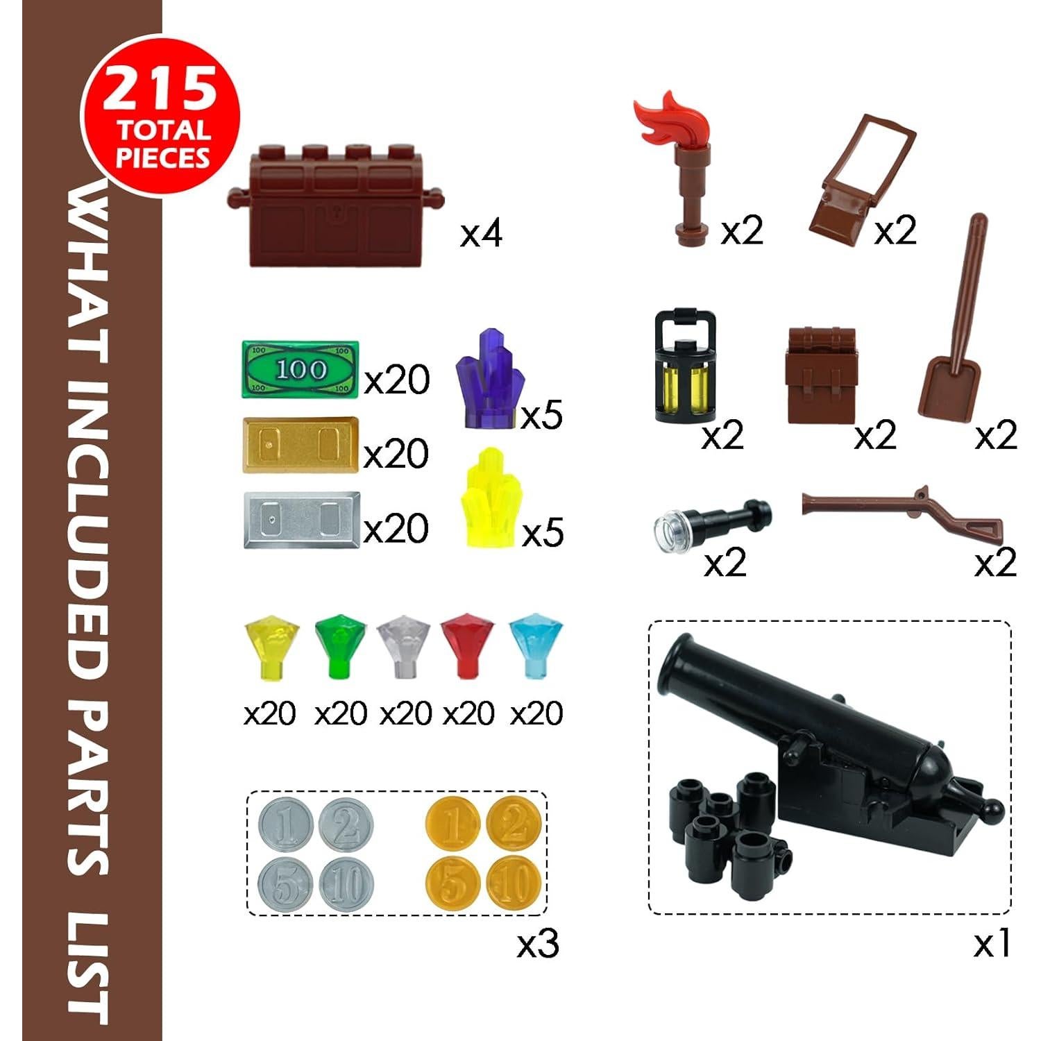 Cofre del Tesoro Pirata BroTex 215 Piezas Juguete de Bloques