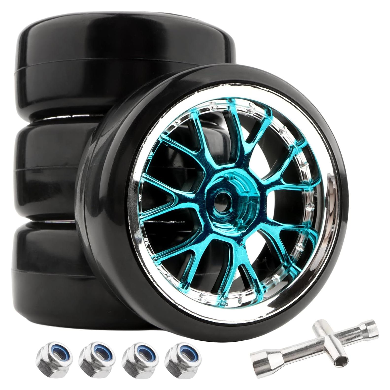 4 Neumáticos de Plástico Duro GDOOL 1/10 para RC Drift Azul