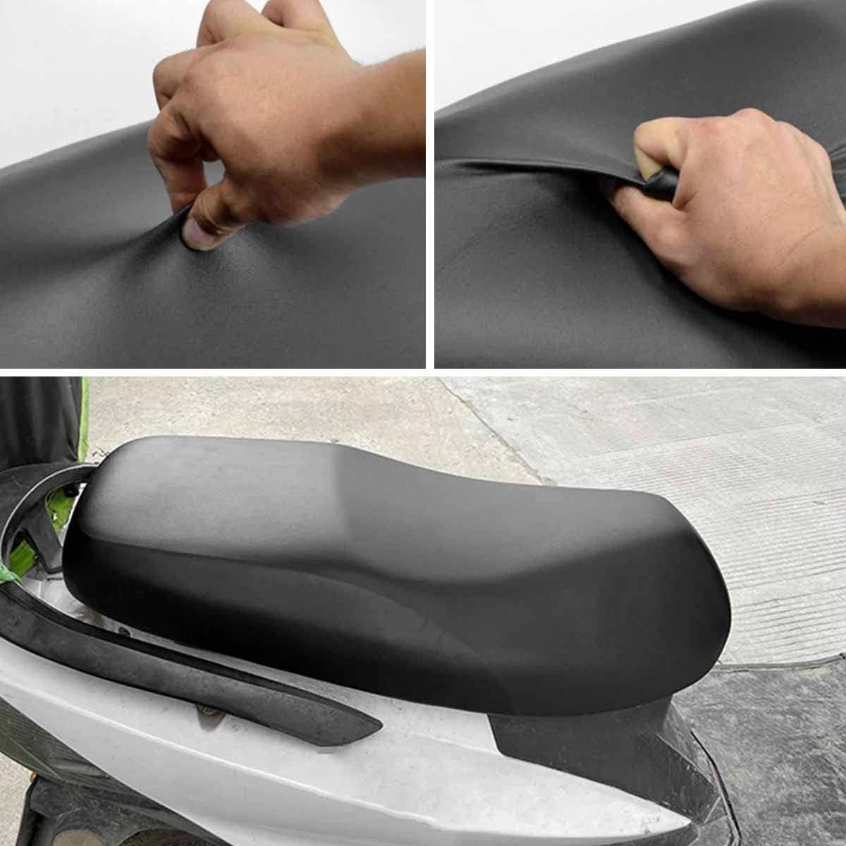 Universal Motorbike Seat Cover with Elastic, Breathable PU Leather Rain Seat Protector for Most Motorcycle Scooter Seat (Black Universal)