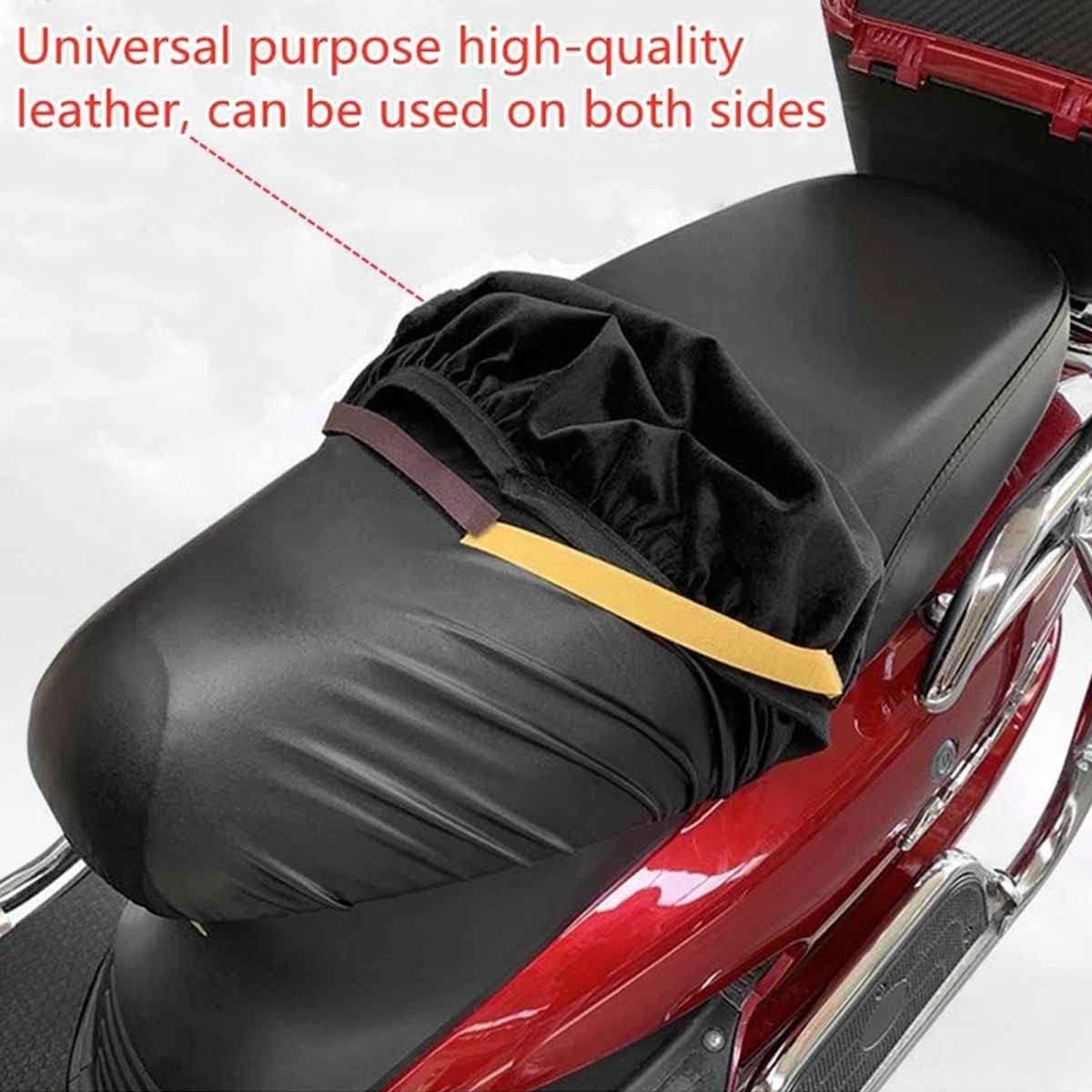 Universal Motorbike Seat Cover with Elastic, Breathable PU Leather Rain Seat Protector for Most Motorcycle Scooter Seat (Black Universal)