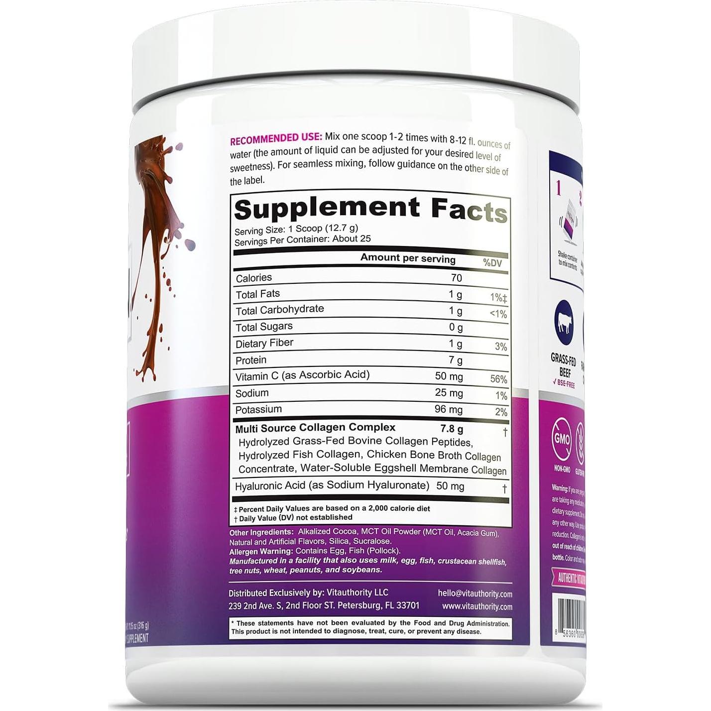 Polvo de Colágeno Hidrolizado Vitauthority Chocolate 30 Porciones