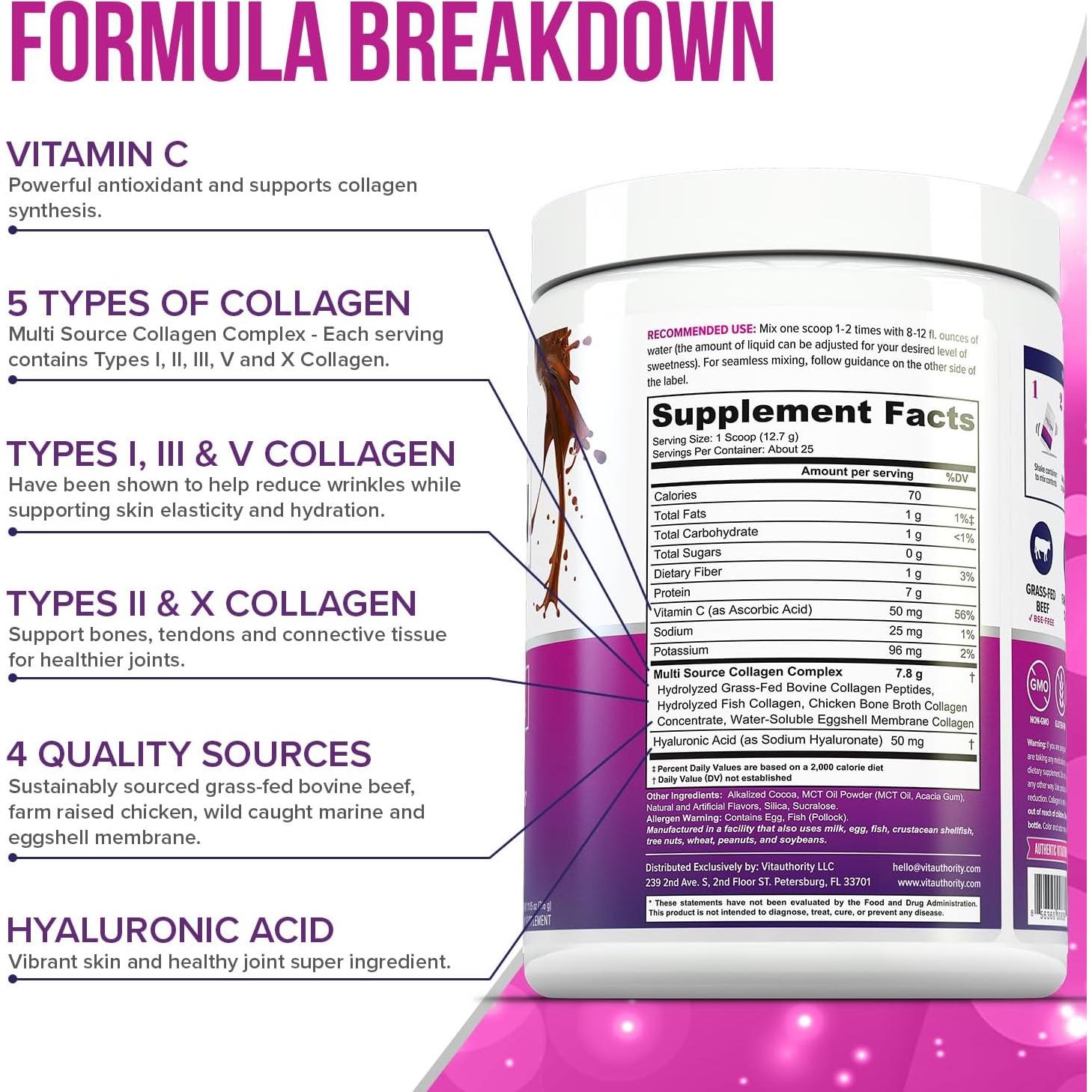 Polvo de Colágeno Hidrolizado Vitauthority Chocolate 30 Porciones