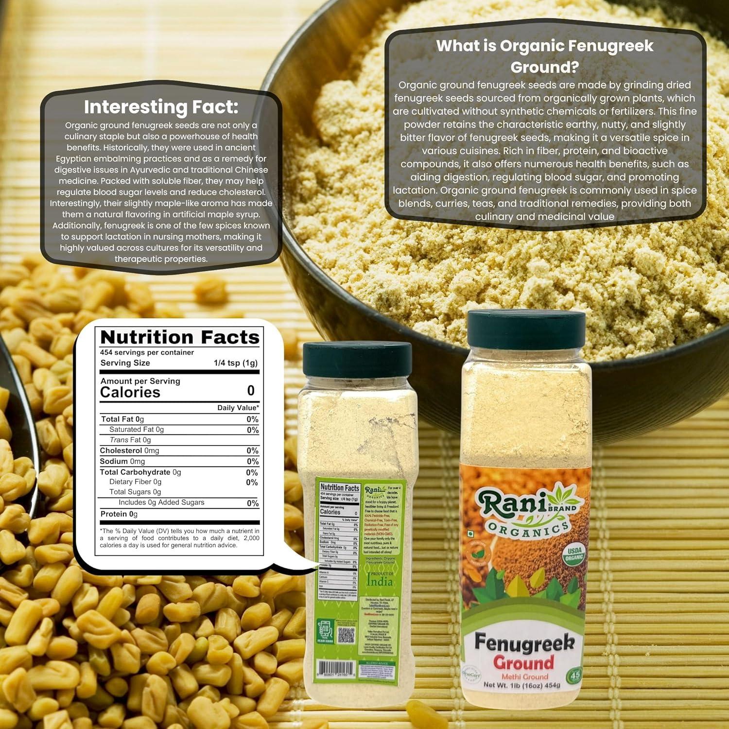 Polvo de Fenogreco Orgánico Rani 454g - Sin Conservantes