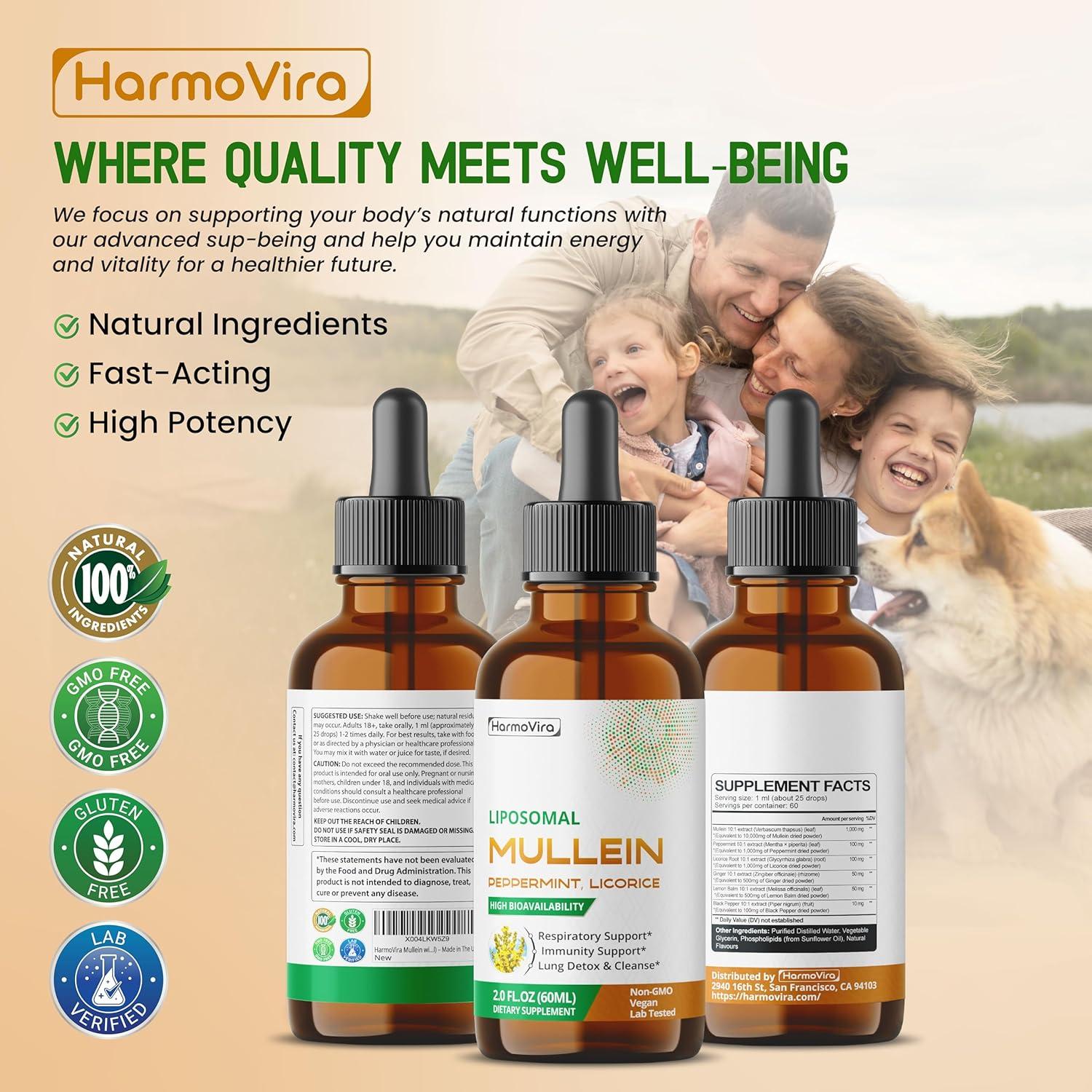 Suplemento Líquido HarmoVira Mullein 60ml - Soporte Respiratorio y Inmunológico