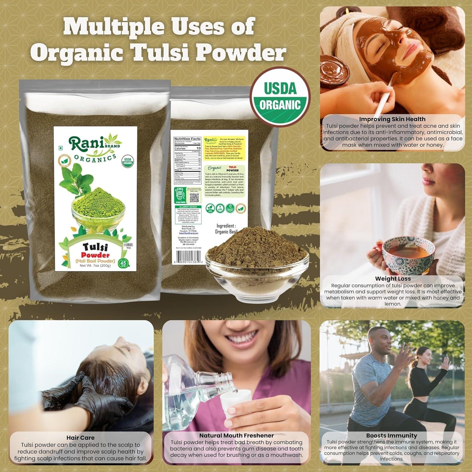 Polvo de Albahaca Sagrada Orgánica Rani 200g - Sin Gluten, Kosher