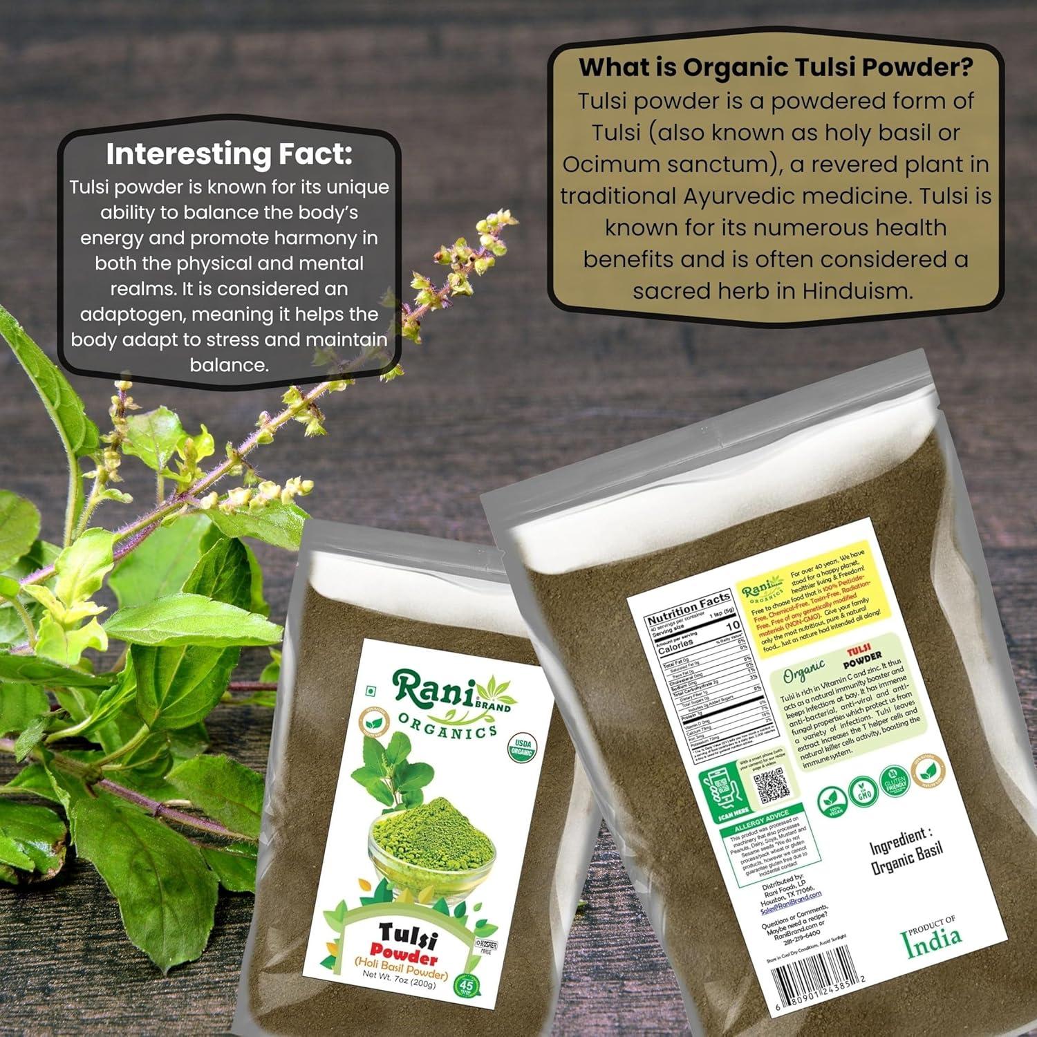 Polvo de Albahaca Sagrada Orgánica Rani 200g - Sin Gluten, Kosher