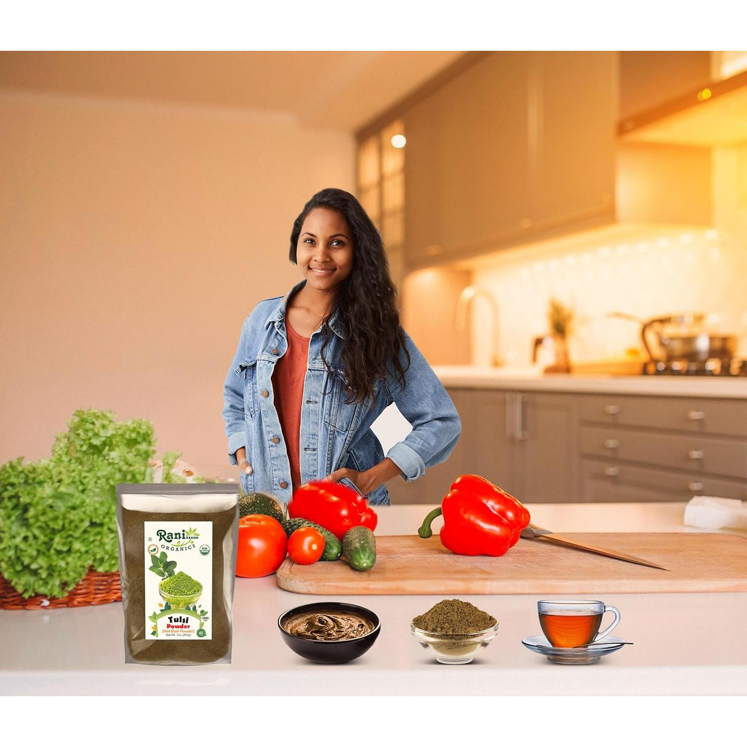 Polvo de Albahaca Sagrada Orgánica Rani 200g - Sin Gluten, Kosher