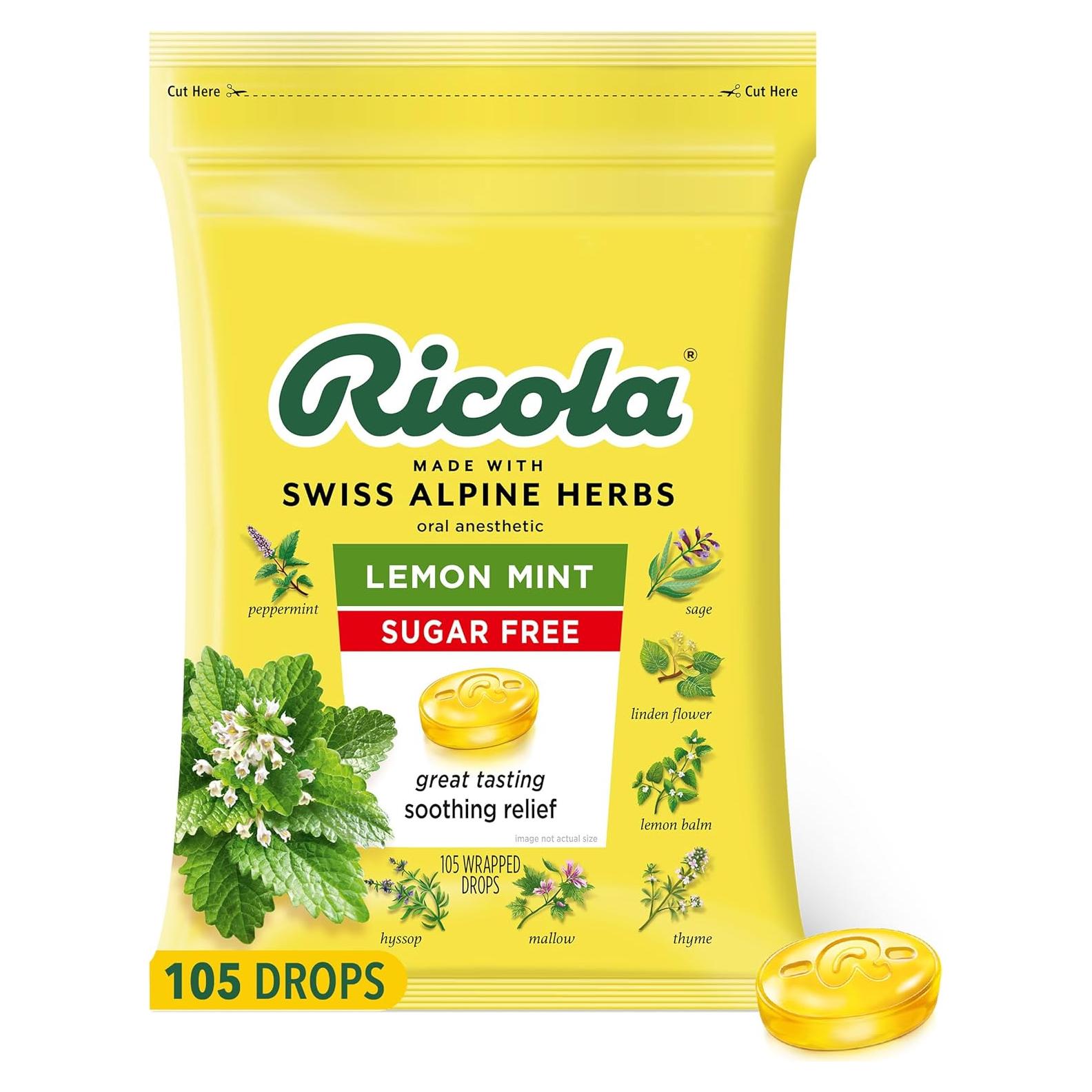 Caramelos Ricola para Garganta Limón y Menta Sin Azúcar 105ct