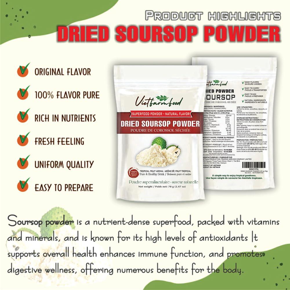 Polvo de Guanábana Liofilizado 70g VIETFARMFOOD - Sin Azúcar