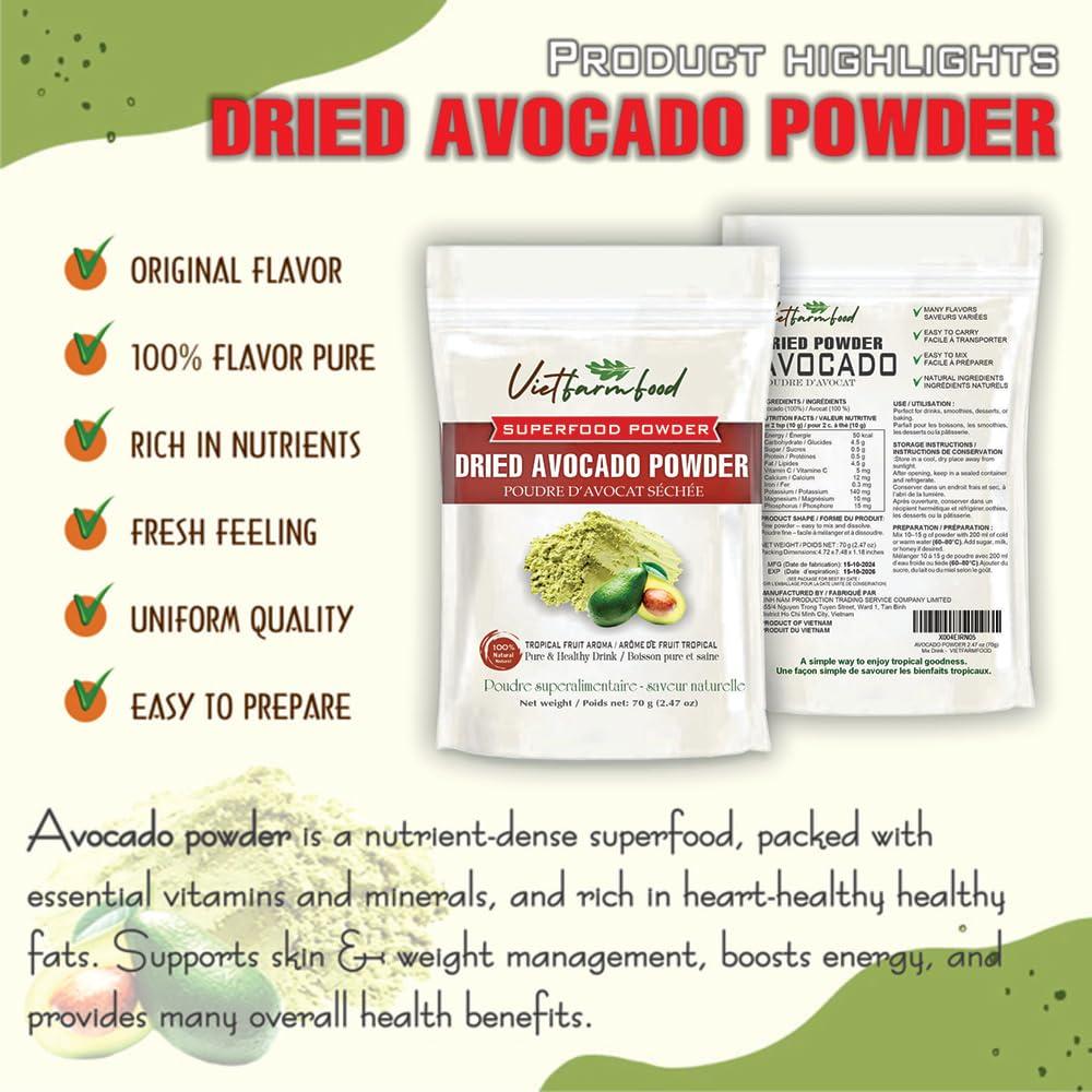 Polvo de Aguacate 70g - Natural, Sin Aceite, Energía Vegetal