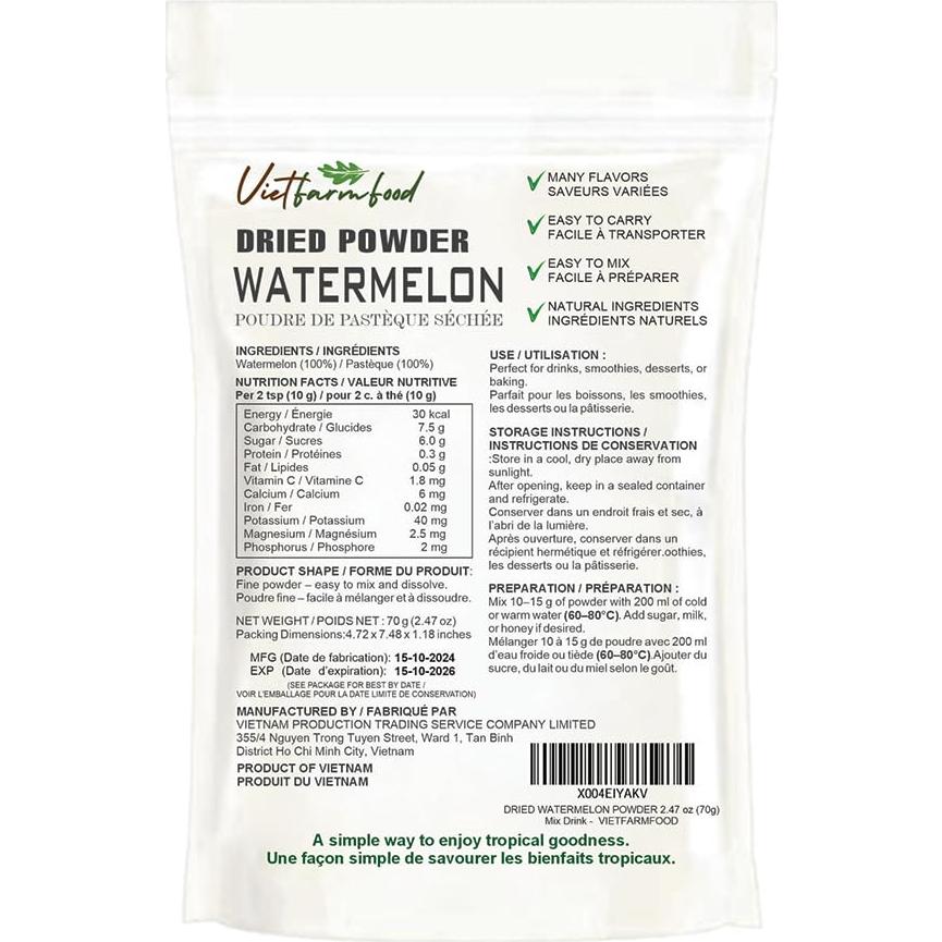Polvo de Sandía 70g - Natural, Sin Aceite, Alta Energía