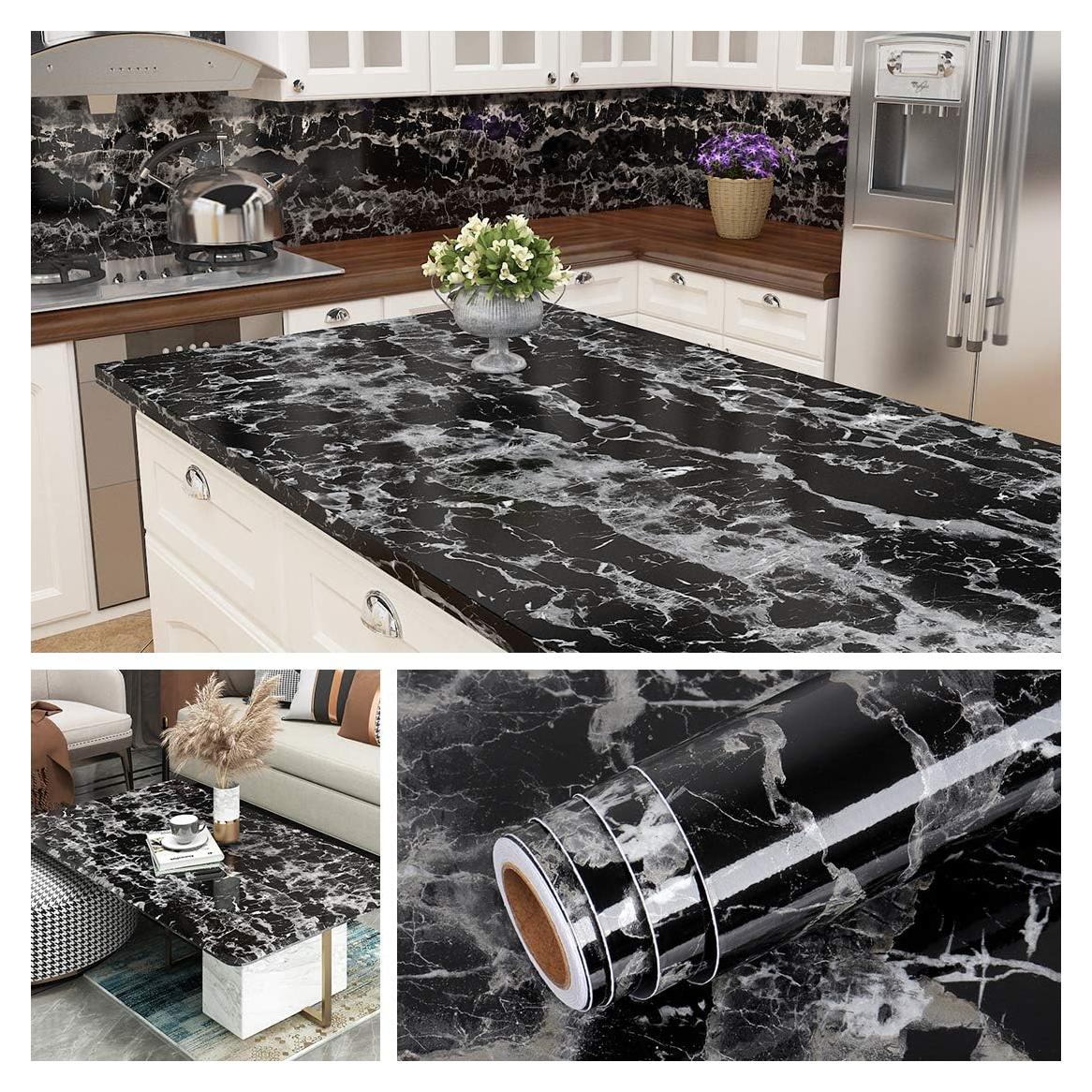 Papel Contacto Autoadhesivo Livelynine Mármol Negro 40x200 cm