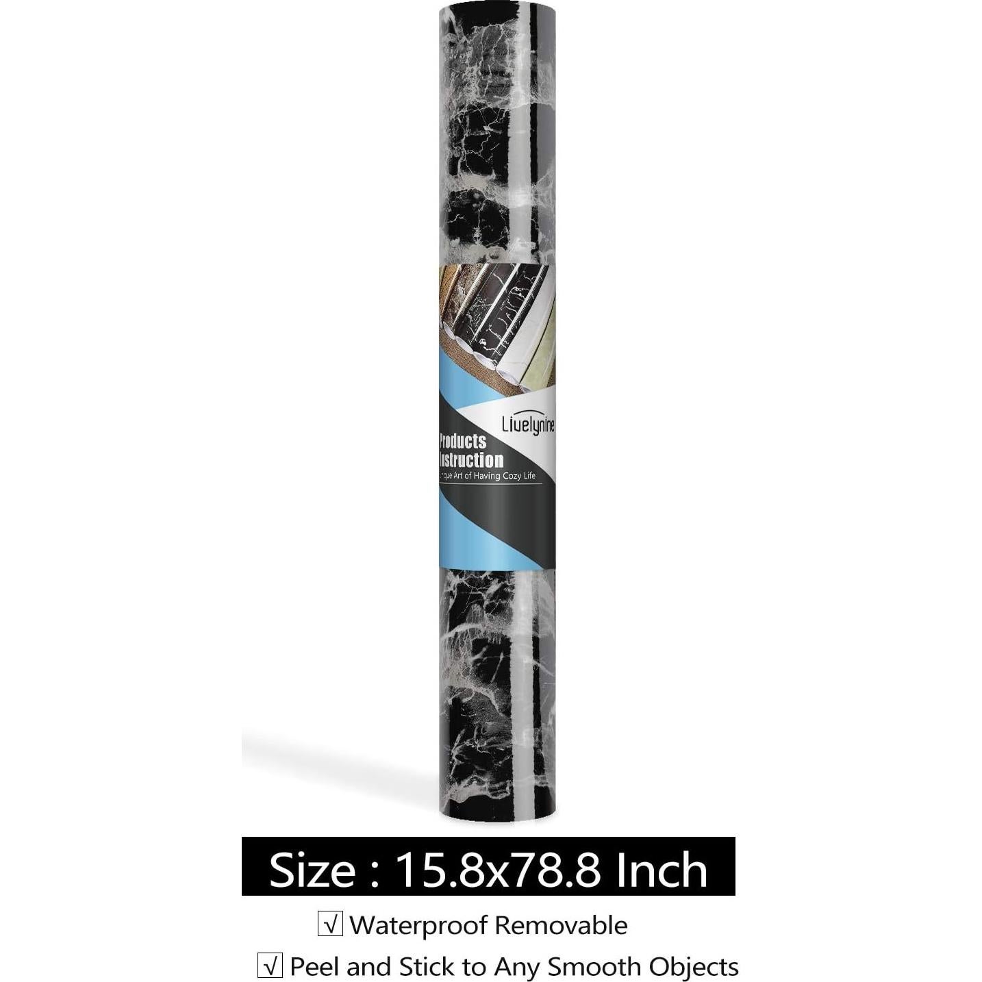 Papel Contacto Autoadhesivo Livelynine Mármol Negro 40x200 cm