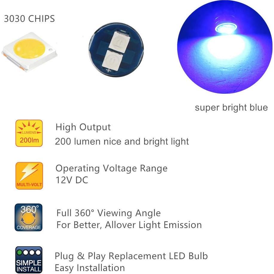 Bombillas LED T10 WLJH Azul 200 Lúmenes Paquete de 6