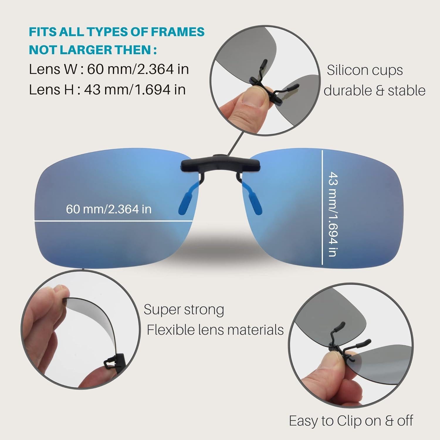 Gafas de Sol Polarizadas Clip On Blue Cut UV 400 Noche