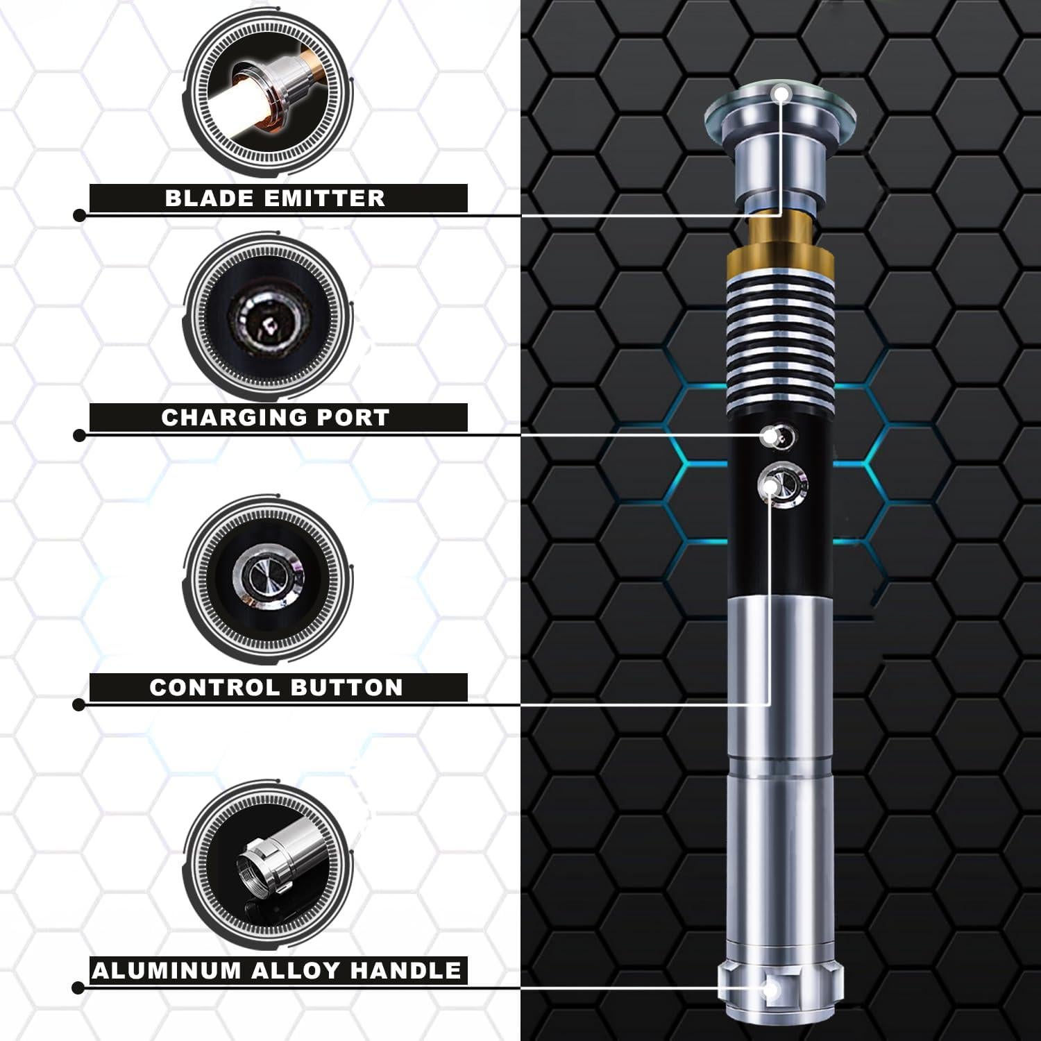Sable de Luz XUZ para Duelos Pesados, 16 Colores RGB, Recargable