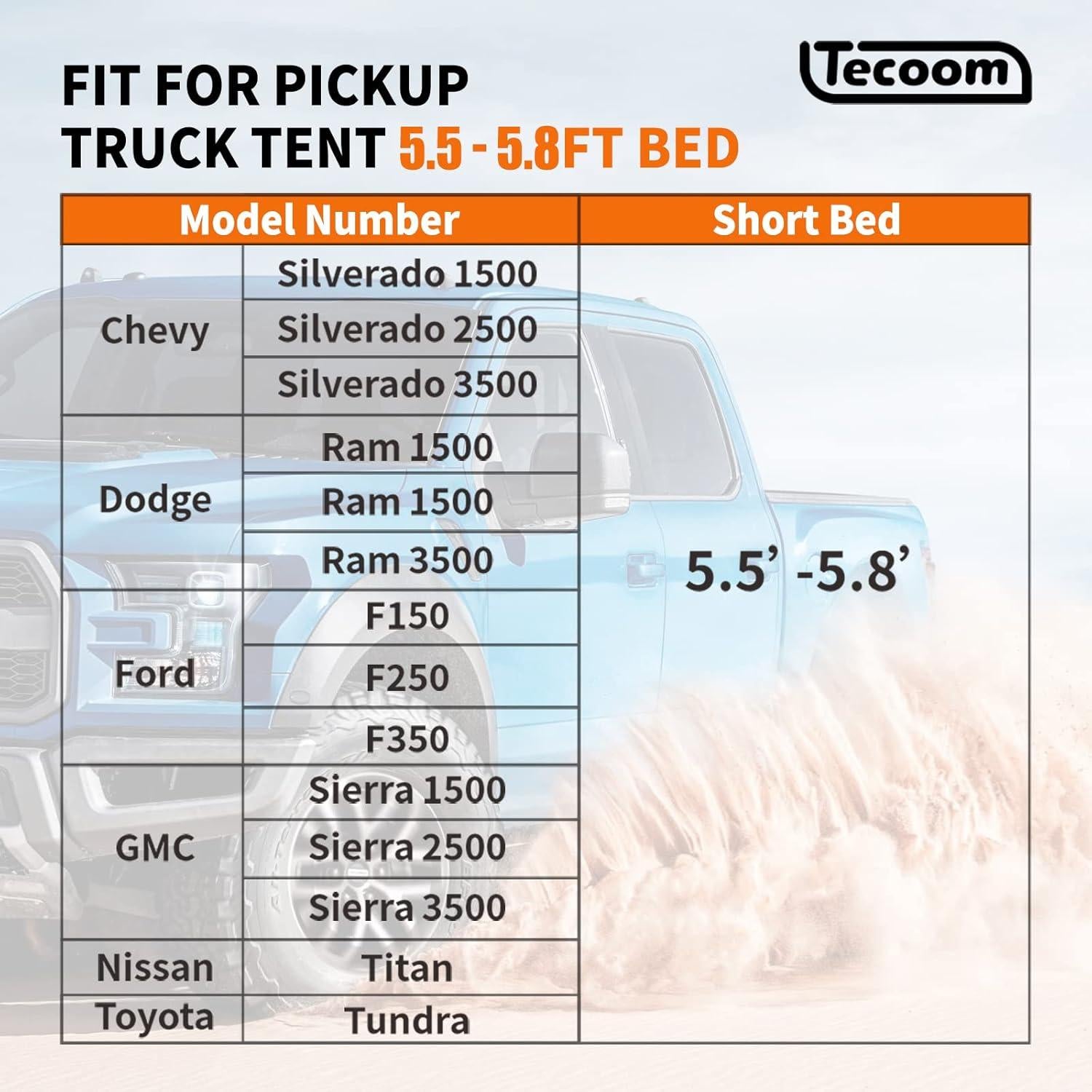 Tienda para Camioneta Tecoom 5.5-5.8ft Impermeable Doble Capa