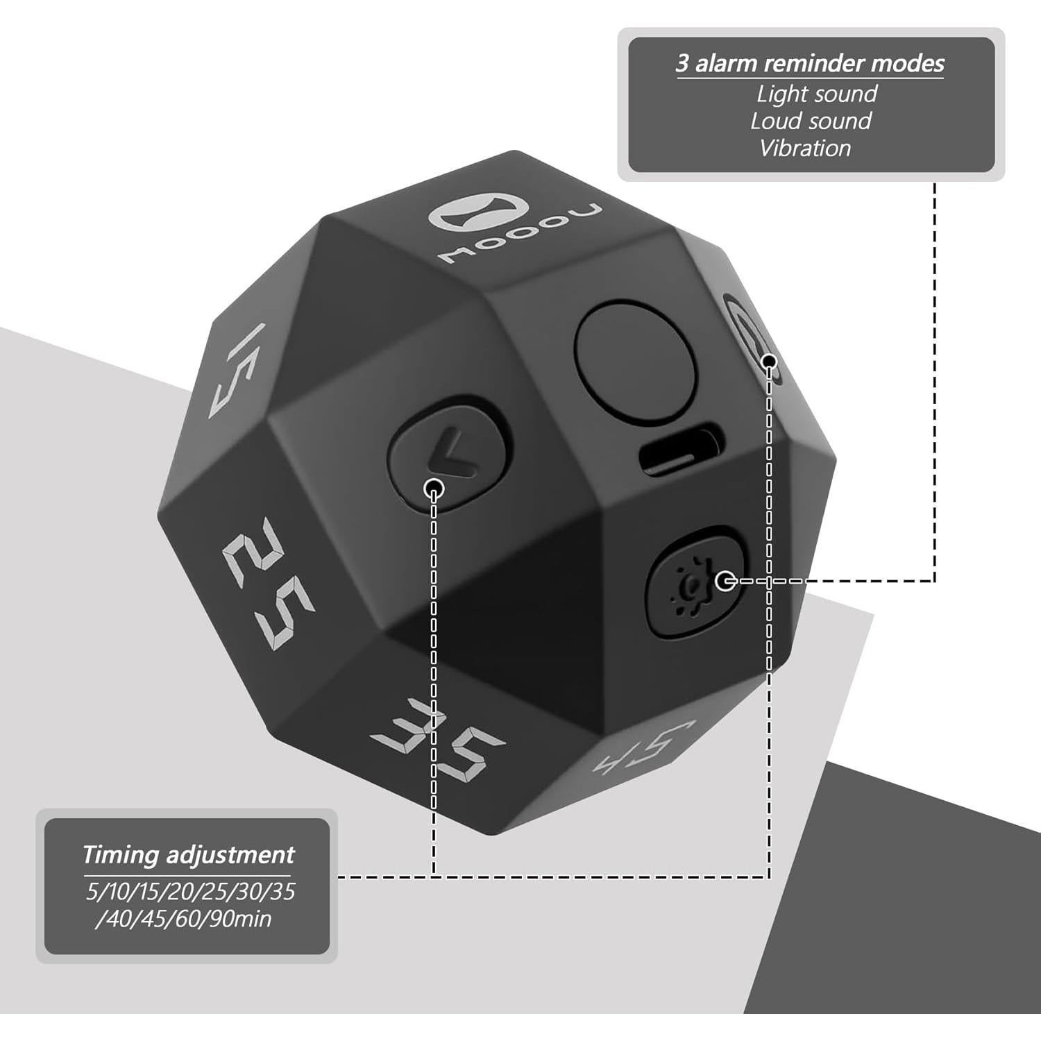 Temporizador Digital 12 Caras BEBESIRI Negro - 1 a 90 Minutos