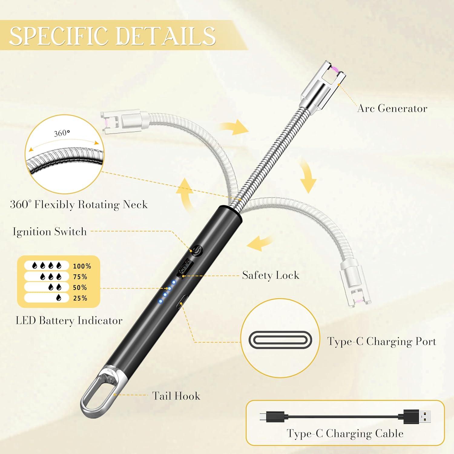 Encendedor Eléctrico Koulate Negro Recargable Tipo C 360°