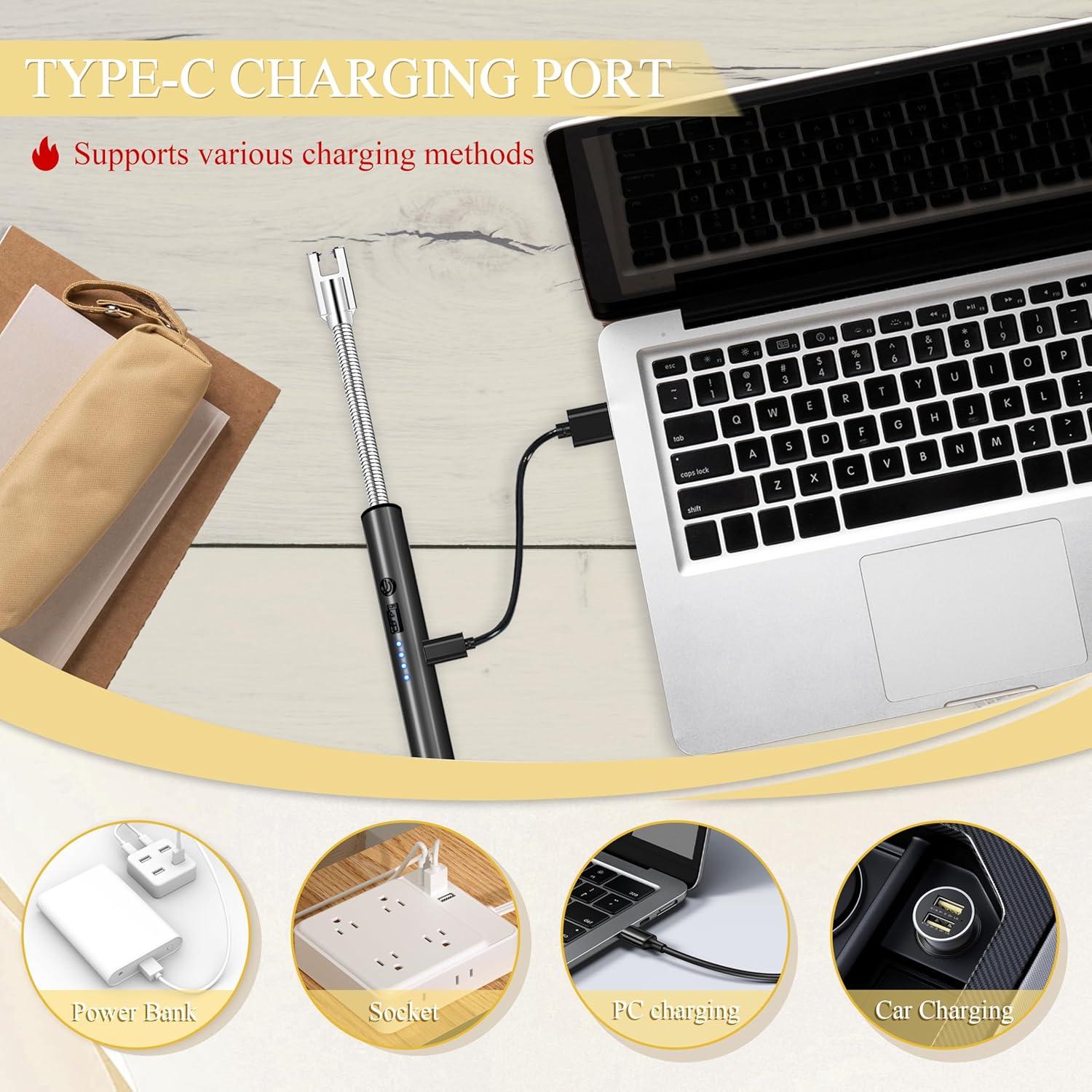 Encendedor Eléctrico Koulate Negro Recargable Tipo C 360°