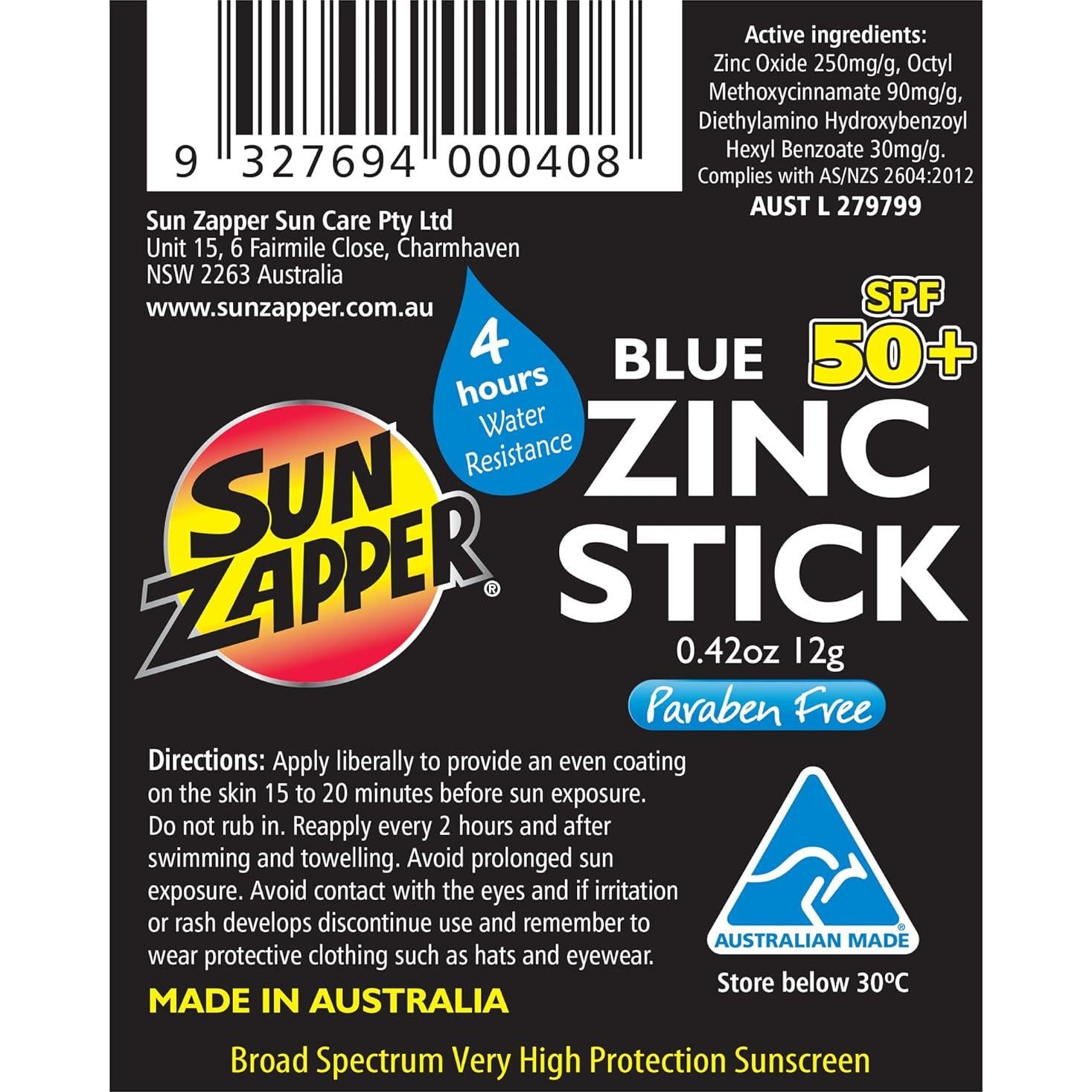 Bloqueador Solar Stick Sun Zapper Zinc Oxide Azul SPF 50+ 12g