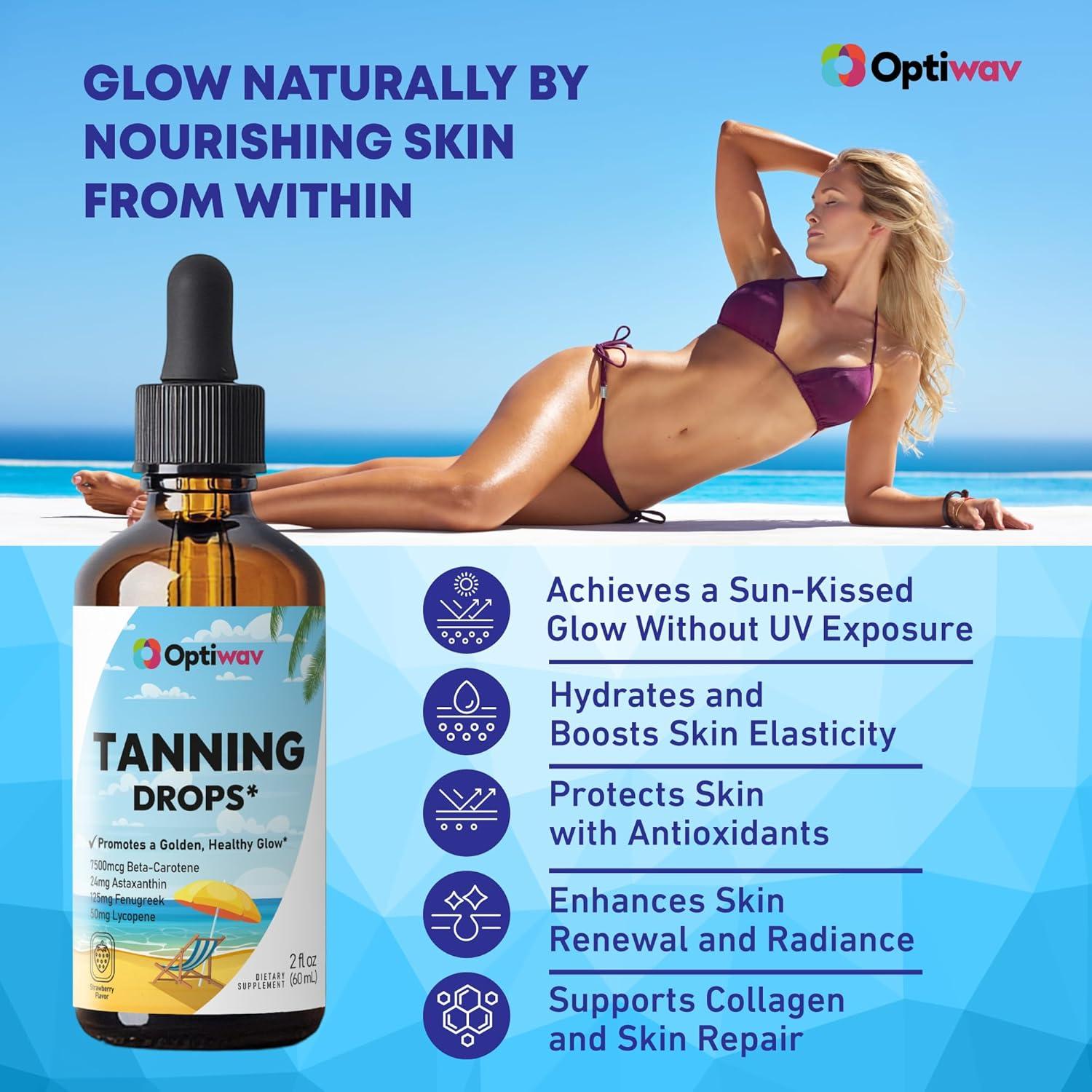 Gotas de bronceado sin sol Optiwav 60 mL - Vegano y sin azúcar