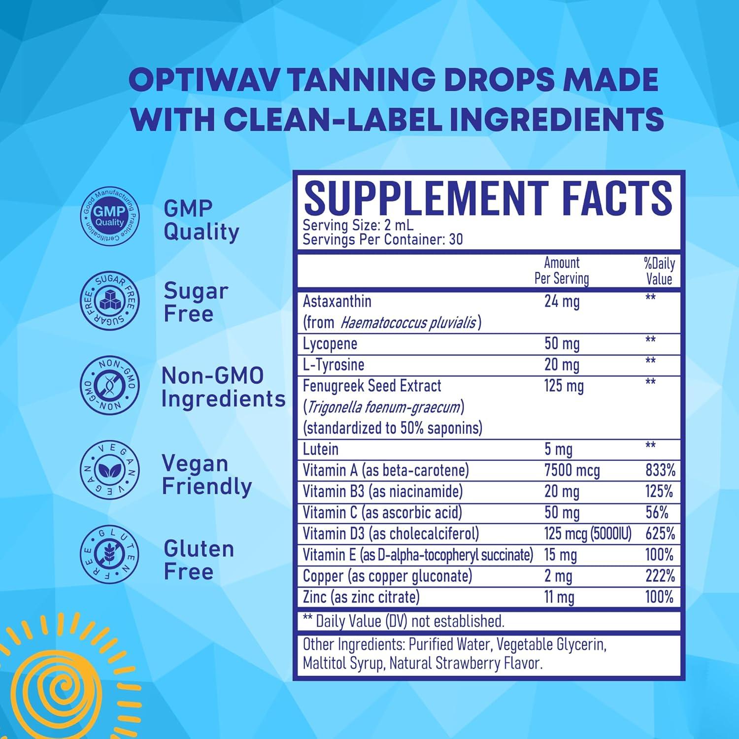 Gotas de bronceado sin sol Optiwav 60 mL - Vegano y sin azúcar