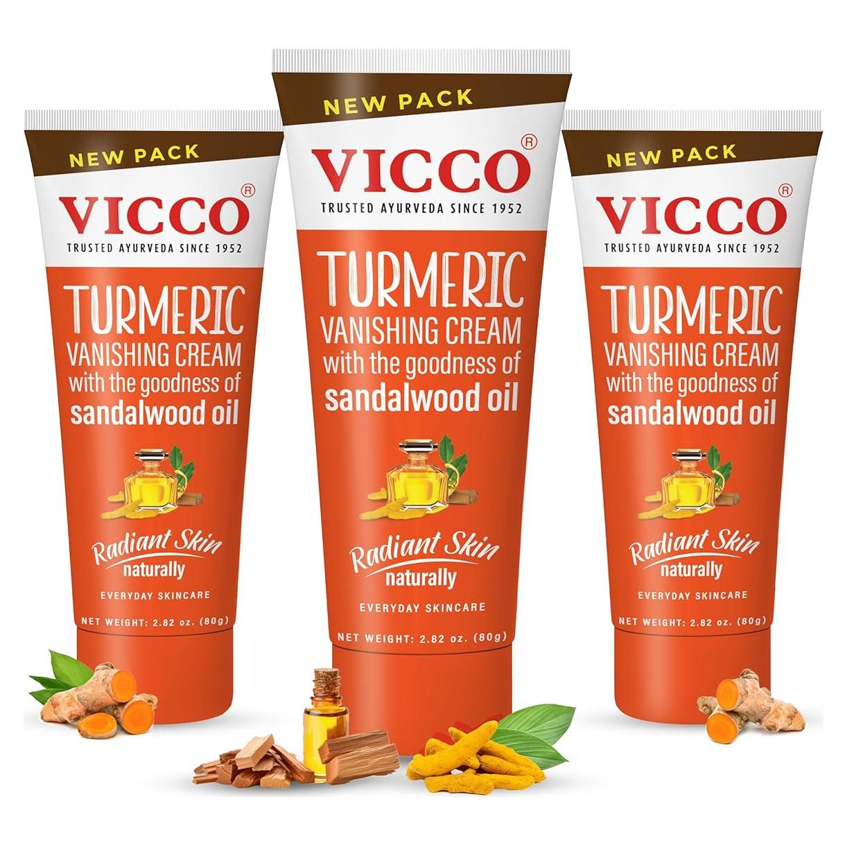 Crema Hidratante Facial Vicco con Cúrcuma y Sándalo 80g x 3