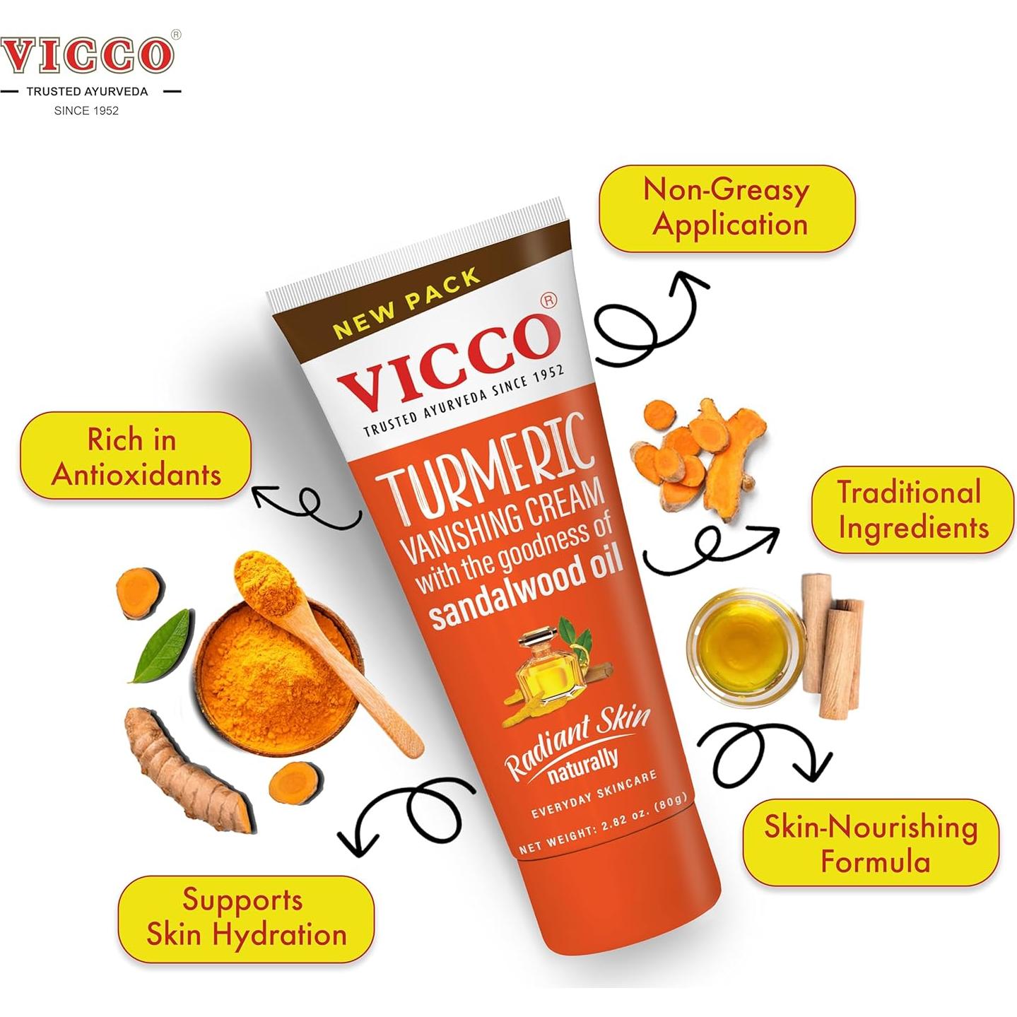 Crema Hidratante Facial Vicco con Cúrcuma y Sándalo 80g x 3