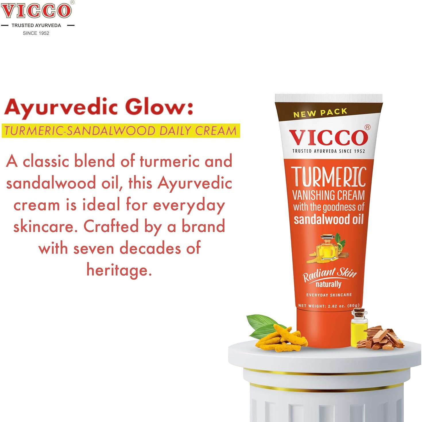 Crema Hidratante Facial Vicco con Cúrcuma y Sándalo 80g x 3