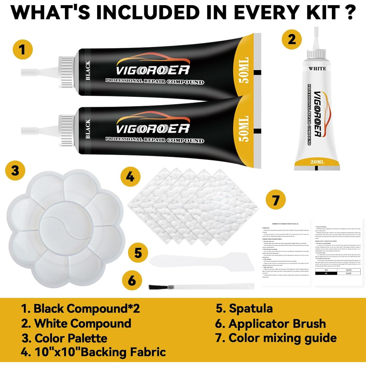 Kit de Reparación de Cuero Negro Vigorder 120ml - Asientos y Muebles