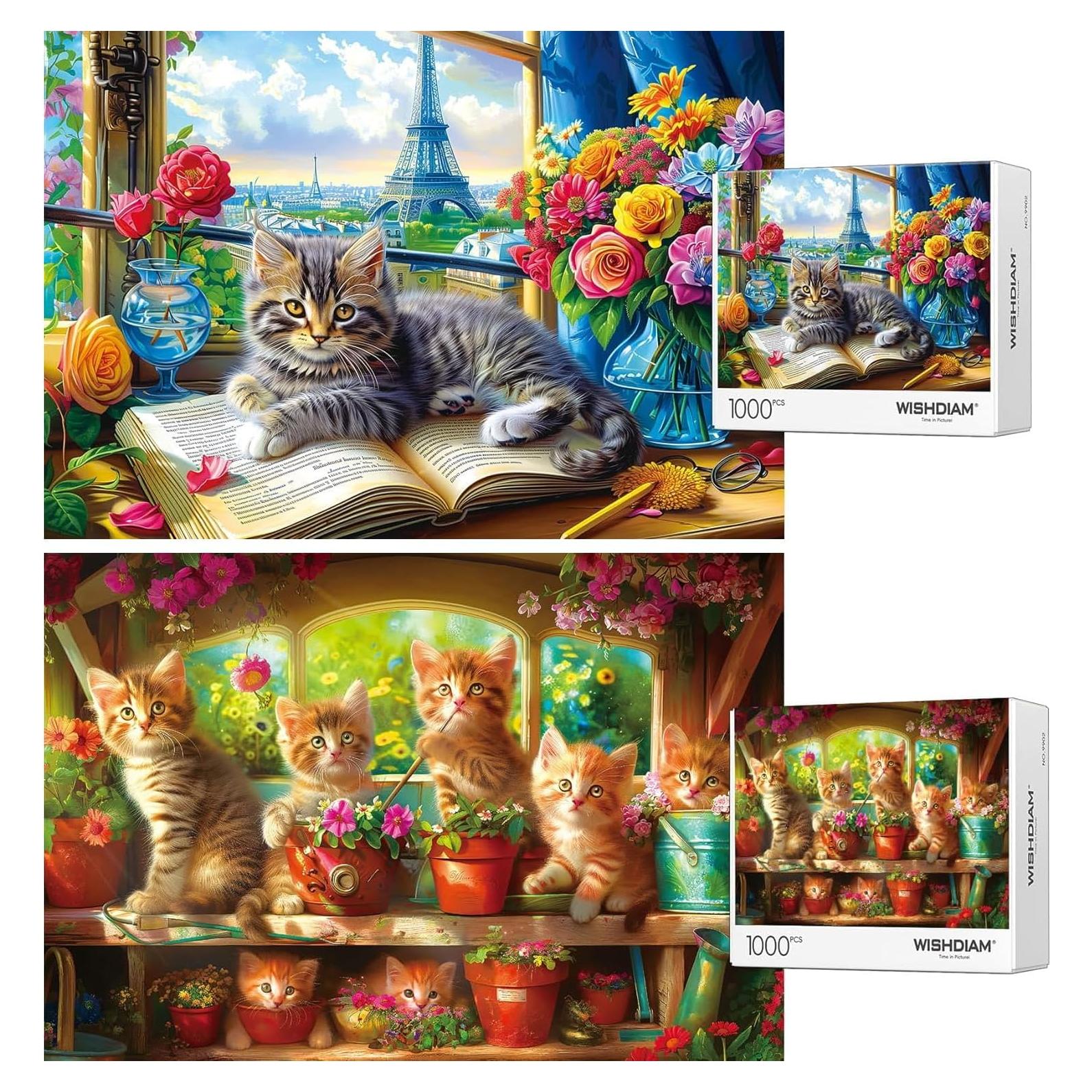 Rompecabezas 2 Pack 1000 Piezas WISHDIAM Gatos en Flores