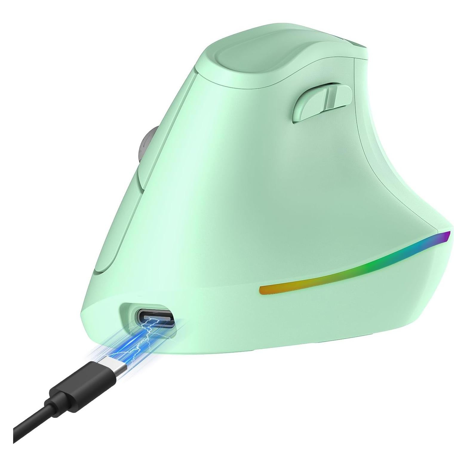 Ratón Ergonómico Inalámbrico KYSONA Verde, 57° Vertical, RGB