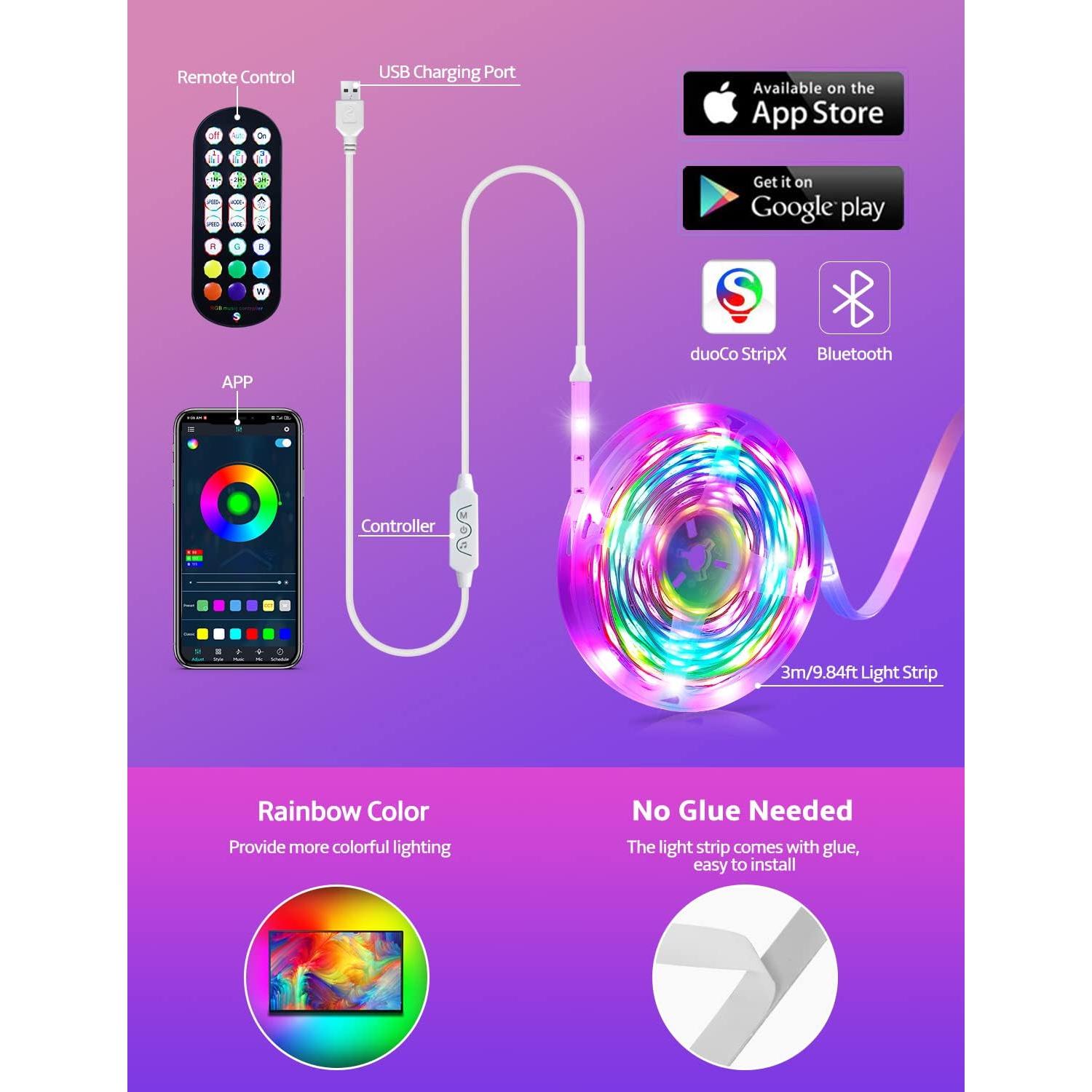 Tira LED RGB MATICOD 3m para TV 32-43" con APP Bluetooth