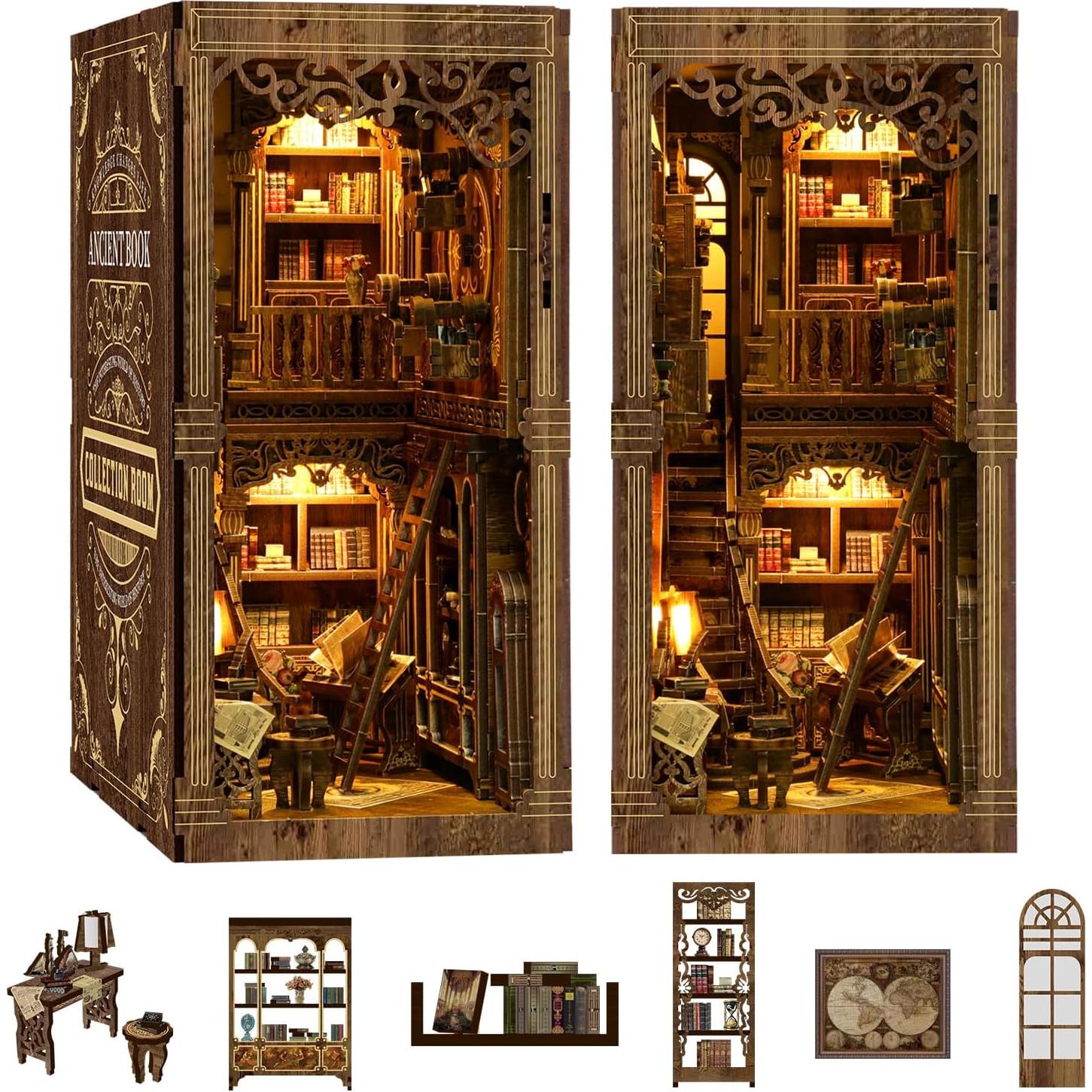 Kit de Rincón de Libros THRIVINGIVAN Miniatura 3D con Luz LED