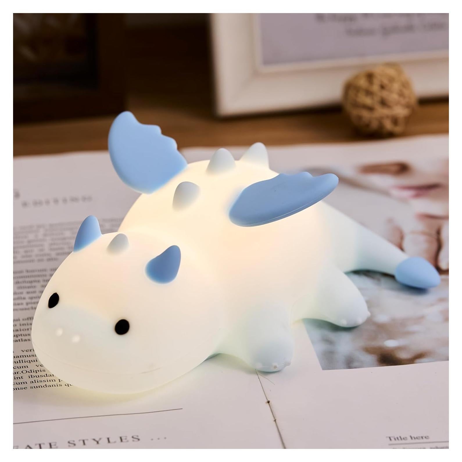 Luz Nocturna Dinosaurio Kawaii AGV Azul Recargable 3 Brillos