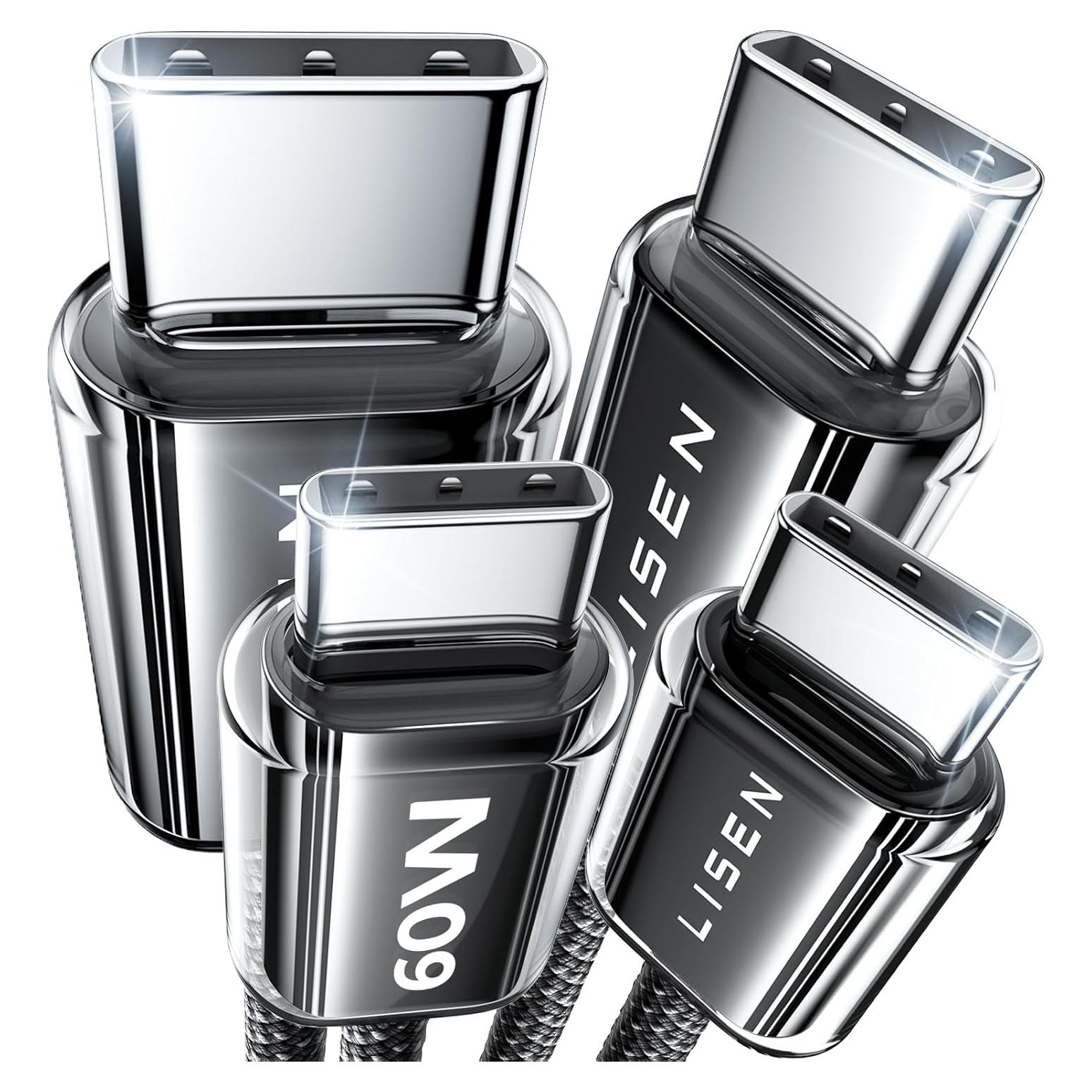 Cable USB C a USB C 60W LISEN 2-Pack 0.5m Carga Rápida Negro