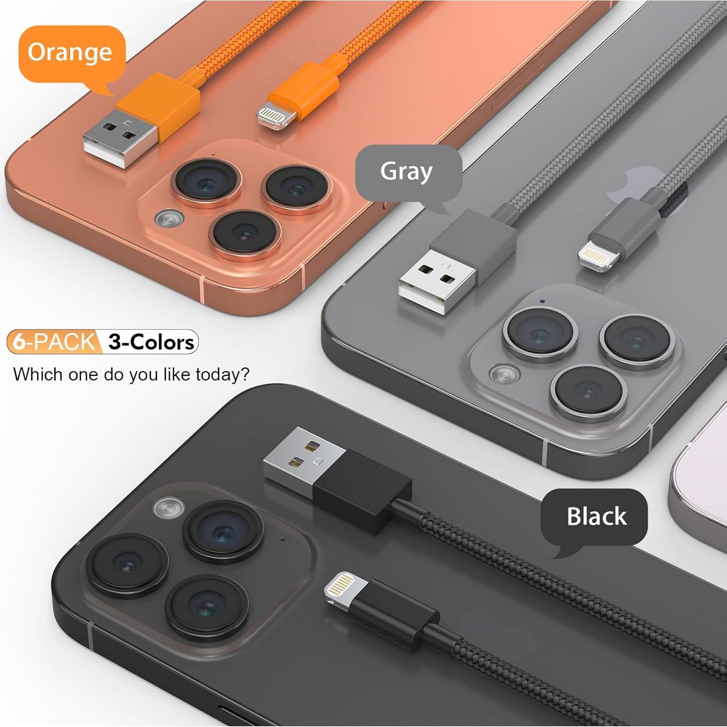 Cable Lightning 6-Pack QIRUOZ MFi Carga Rápida 0.91-3.05 m