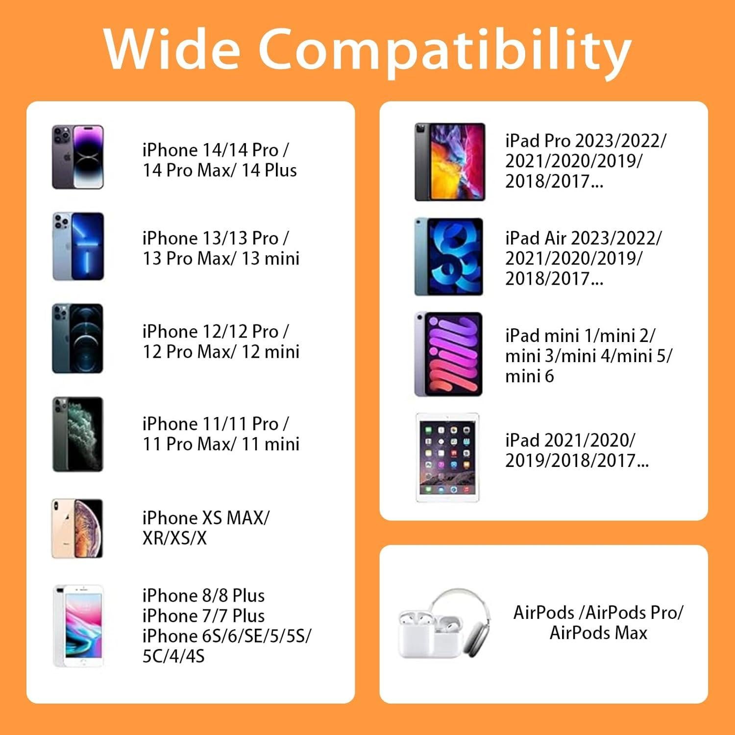 Cable Lightning 6-Pack QIRUOZ MFi Carga Rápida 0.91-3.05 m