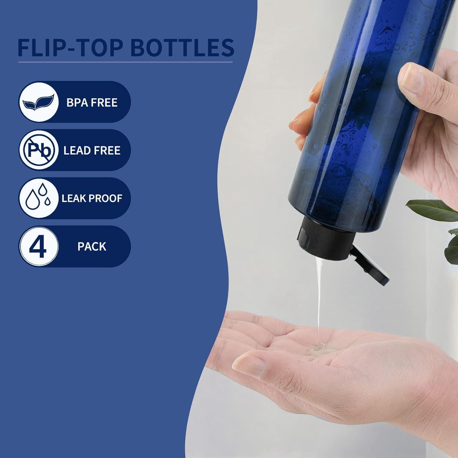 Botellas de Viaje LISAPACK 250ml con Tapa Abatible - 4 Pcs Azul