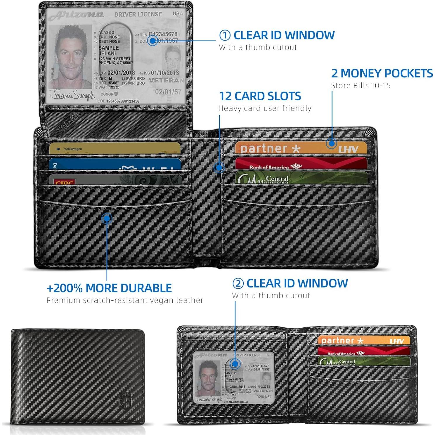 Billetera Zitahli para Hombres Slim RFID Cuero 12 Tarjetas