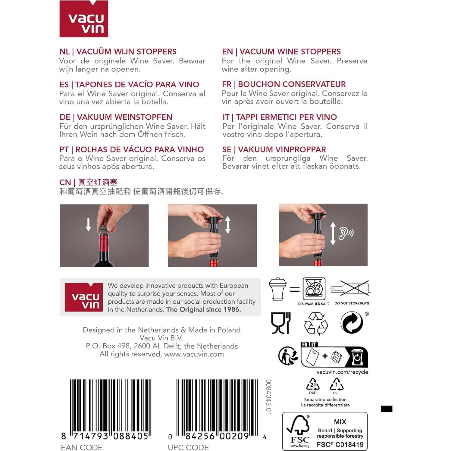 Tapones de Vino Vacu Vin - Set de 2 - Gris - Goma Alimenticia