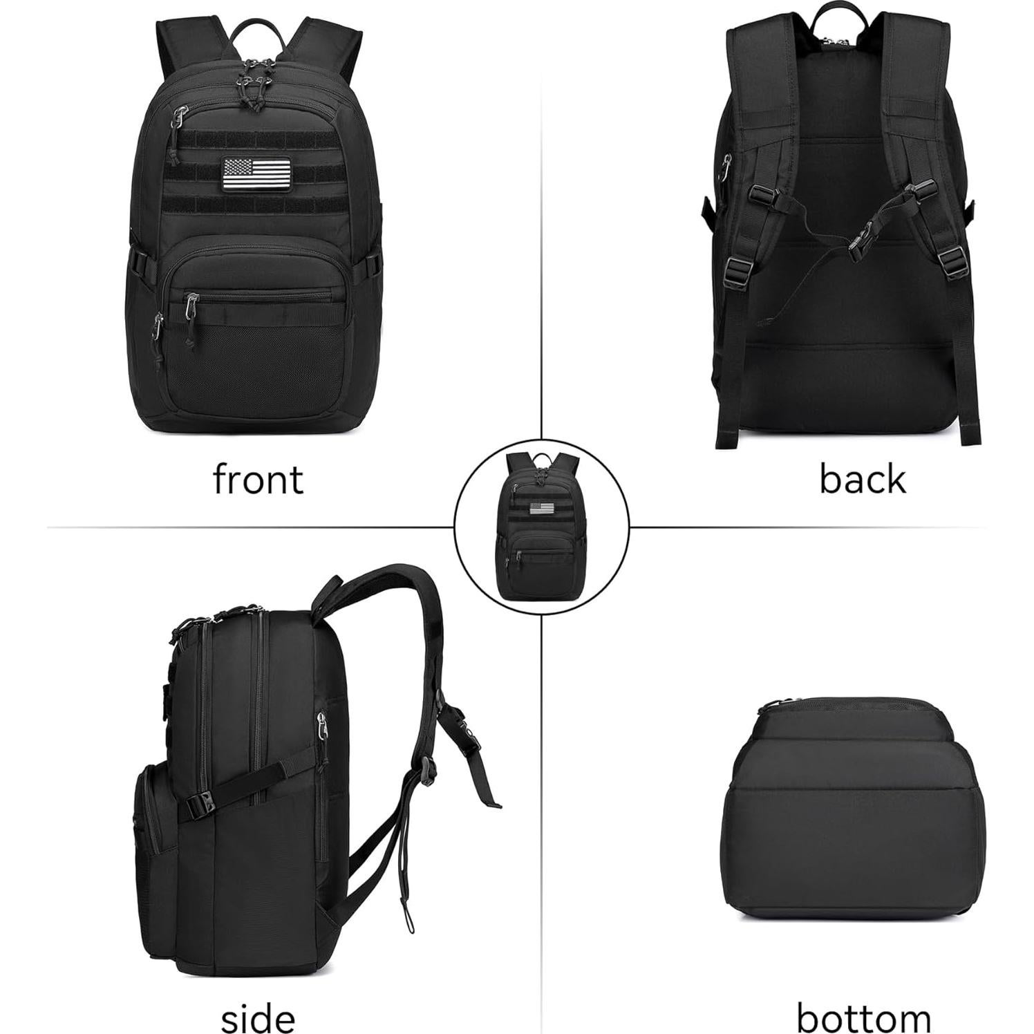 Mochila Táctica Militar Wotony 25L Negra con Sistema Molle